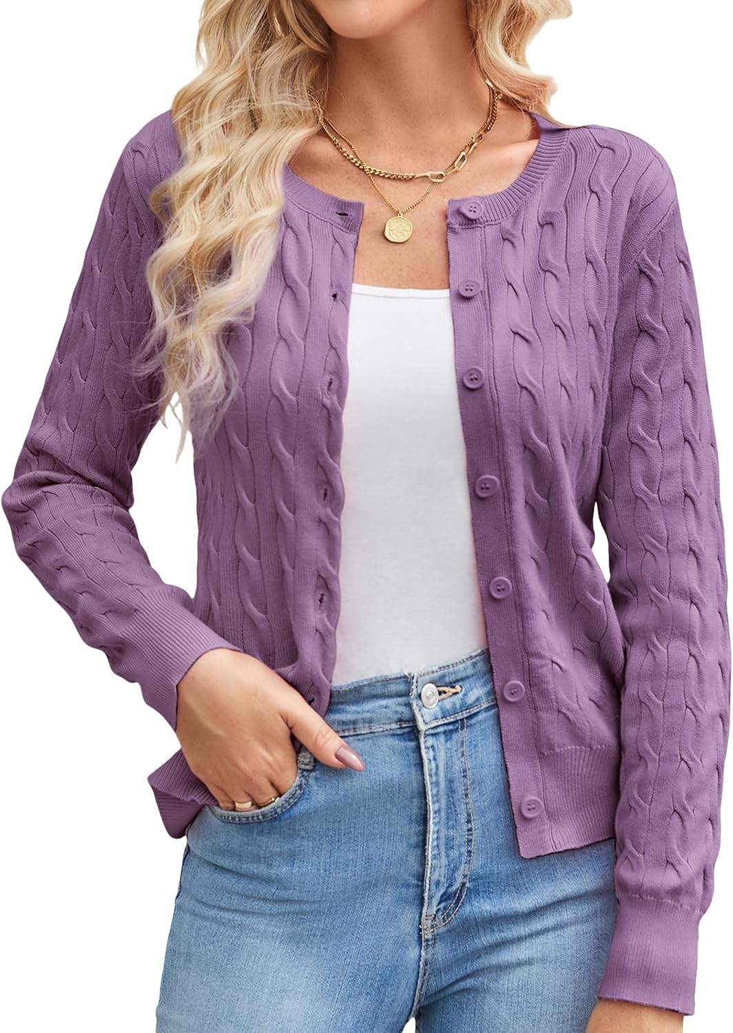 Cable Knit Cardigan Sweaters for Women Lightweight Fall Outfits