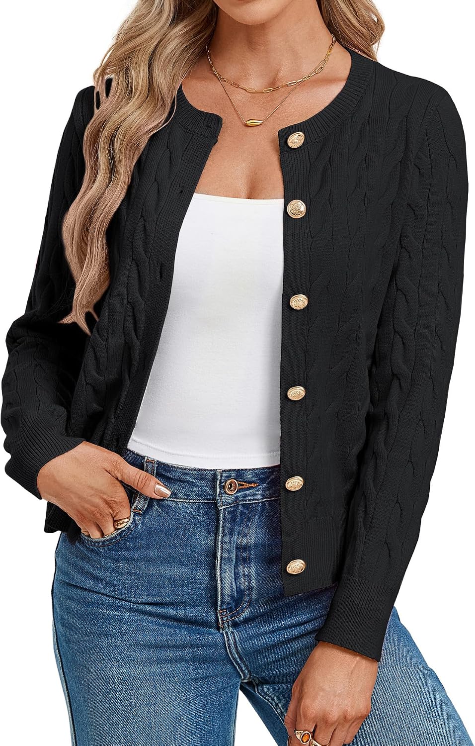 Womens Button Up Cable Knit Cardigan Sweaters Fall Outfits 2026