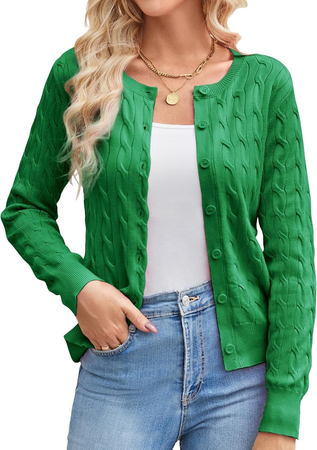 Cable Knit Cardigan Sweaters for Women Lightweight Fall Outfits