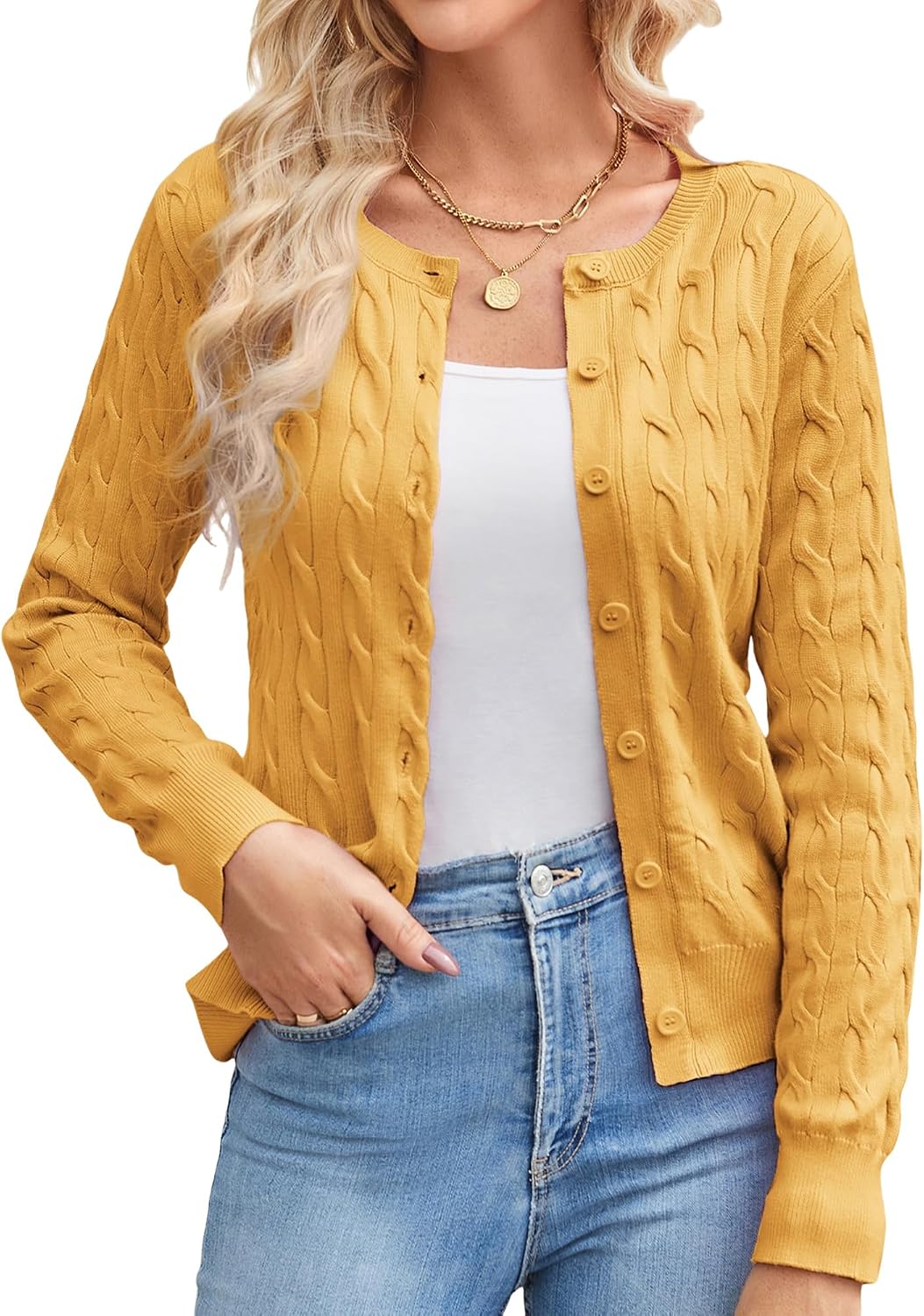 Cable Knit Cardigan Sweaters for Women Lightweight Fall Outfits