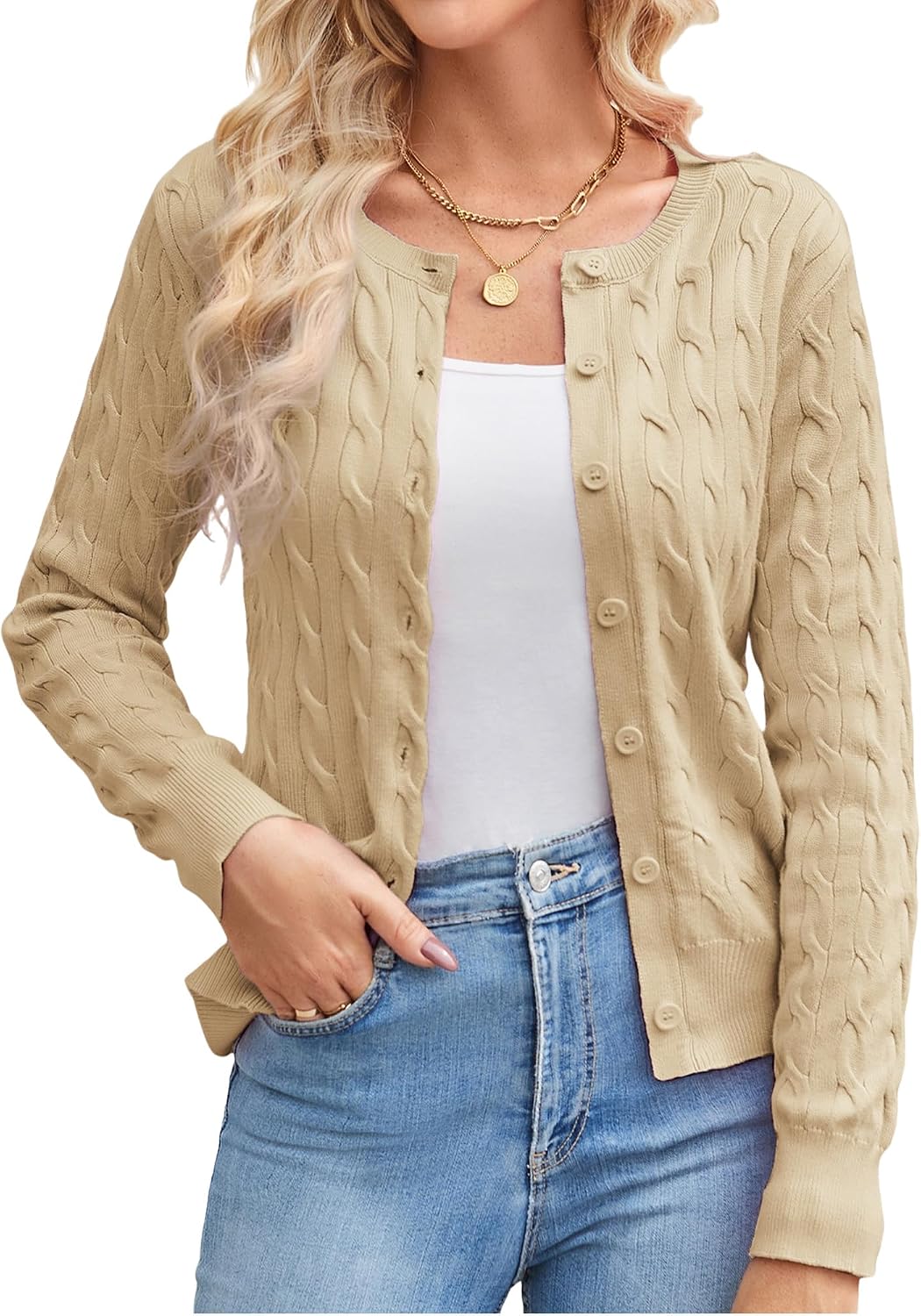 Cable Knit Cardigan Sweaters for Women Lightweight Fall Outfits
