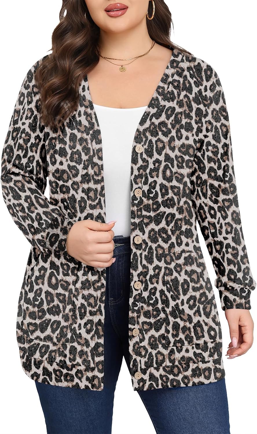 Women Plus Size Cardigan Fall Thin Sweaters with Pockets 1X-5X