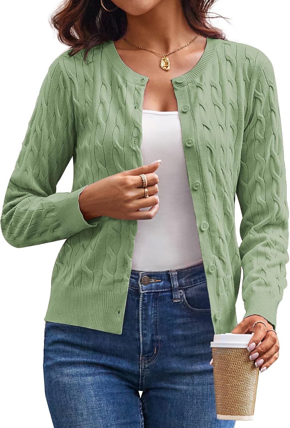 Cable Knit Cardigan Sweaters for Women Lightweight Fall Outfits