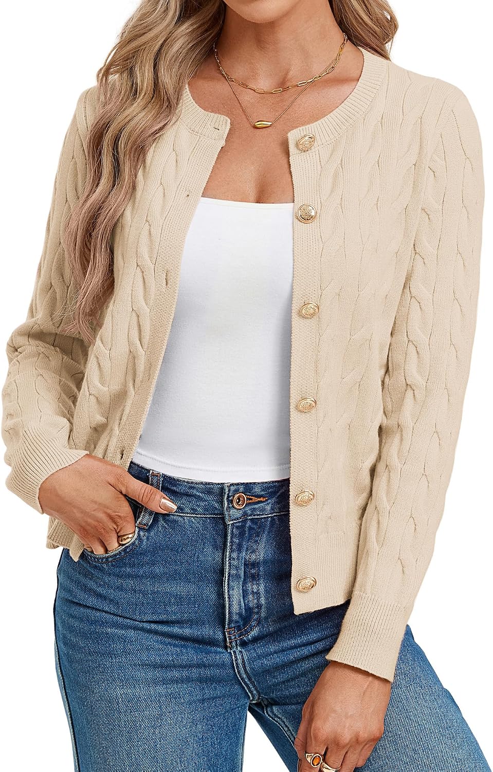 Womens Button Up Cable Knit Cardigan Sweaters Fall Outfits 2026