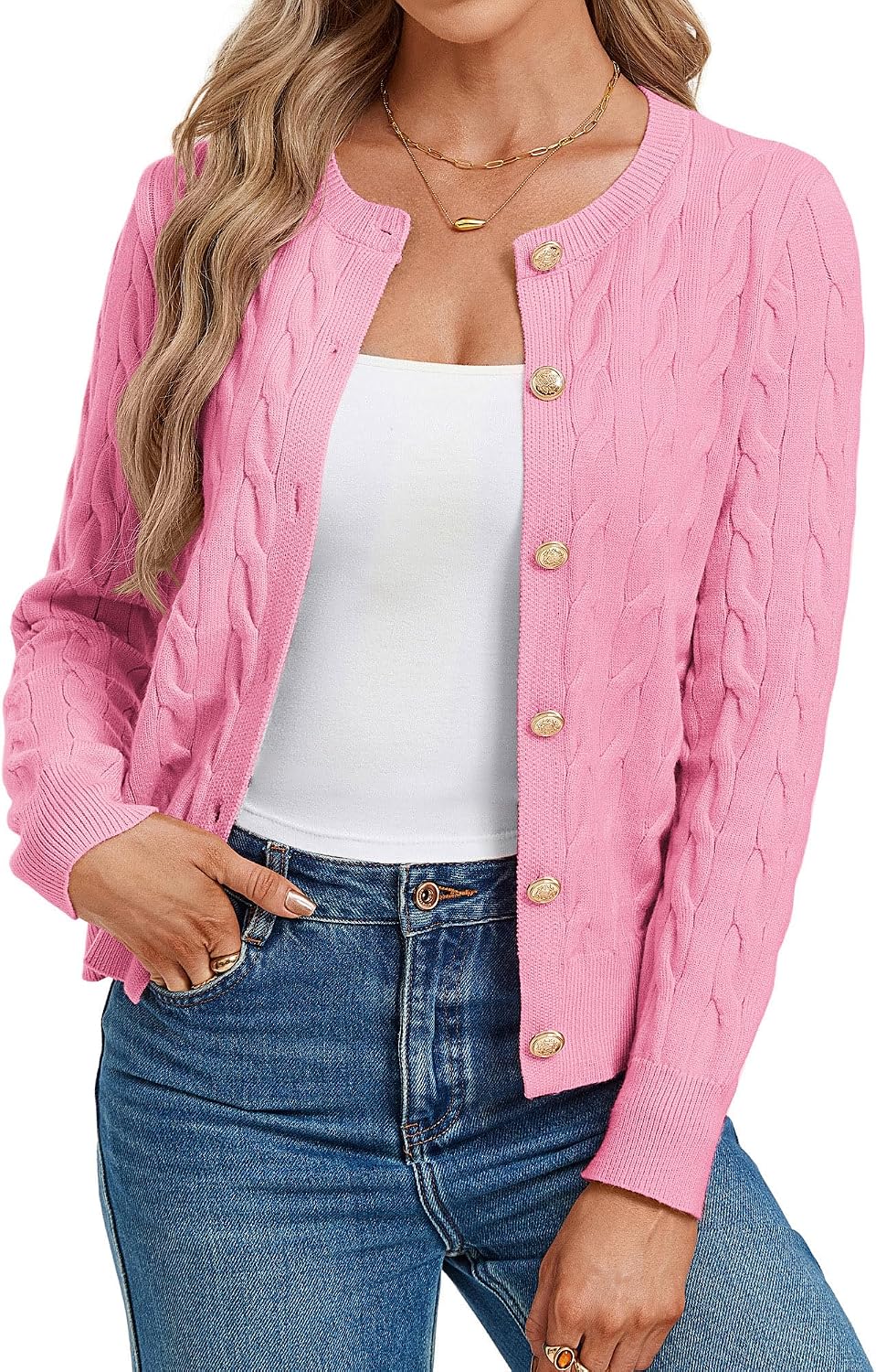 Womens Button Up Cable Knit Cardigan Sweaters Fall Outfits 2026