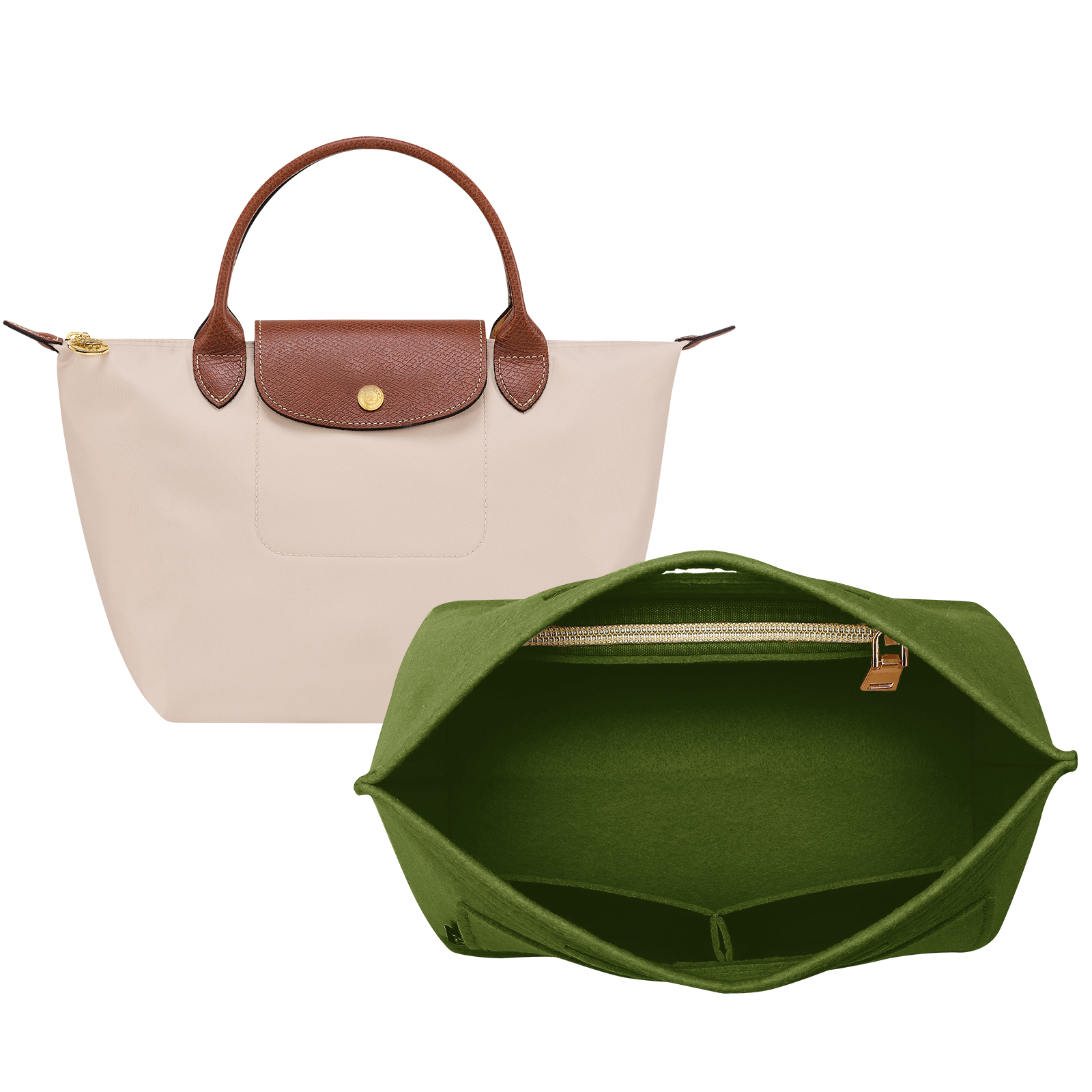 Purse Organizer Insert for Longchamp Bag, Tote Handbag Organizer for Women, Premium Felt Handbag Dividers with 6/9 Compartments, Zipper, Handle, Lightweight, Large Capacity