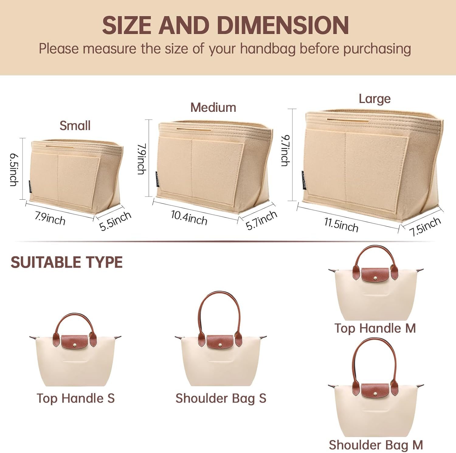 Purse Organizer Insert for Longchamp Bag, Tote Handbag Organizer for Women