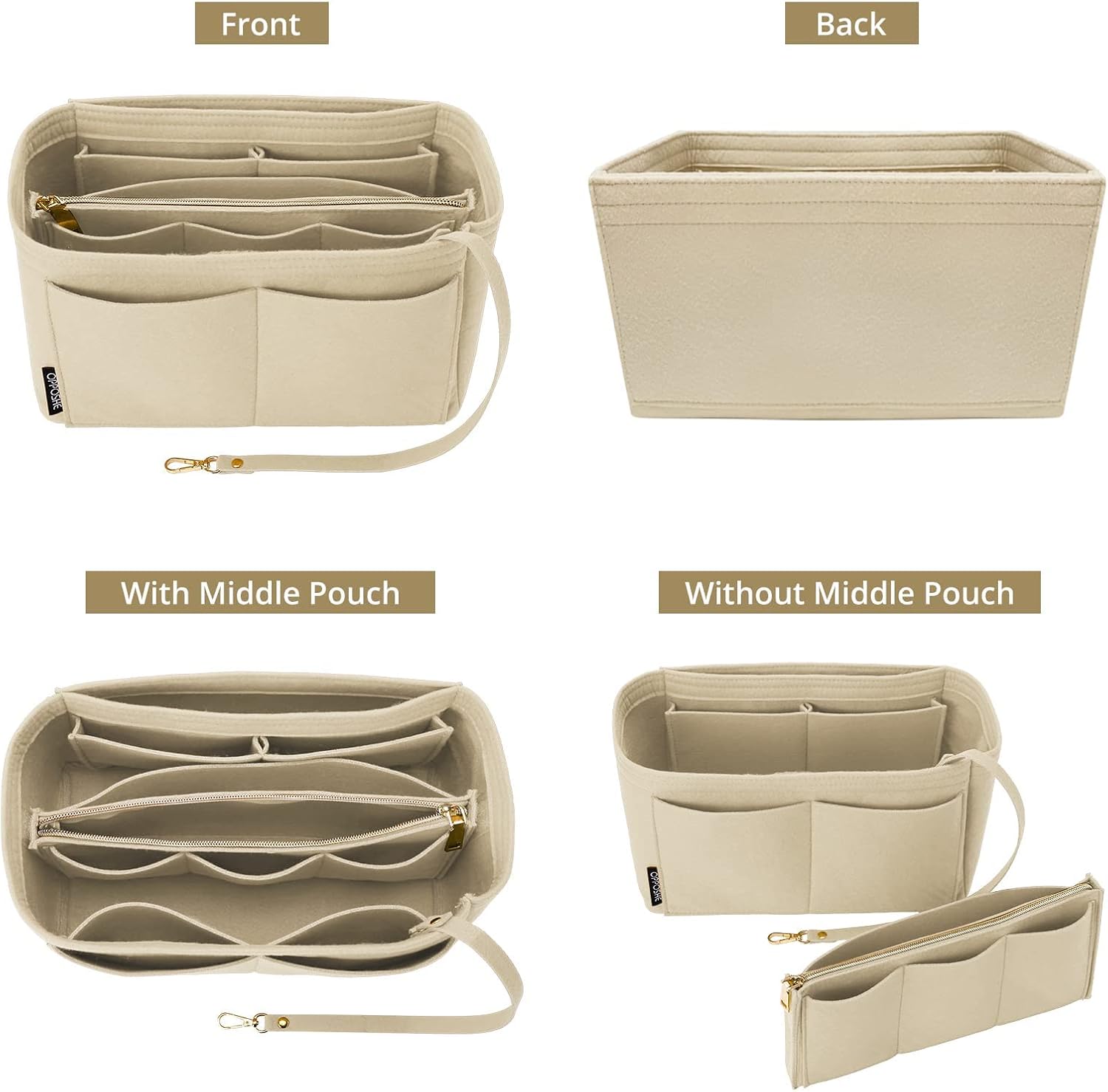 OPPOSHE Purse Organizer Insert, Softened Felt Bag Organizer Insert for Tote