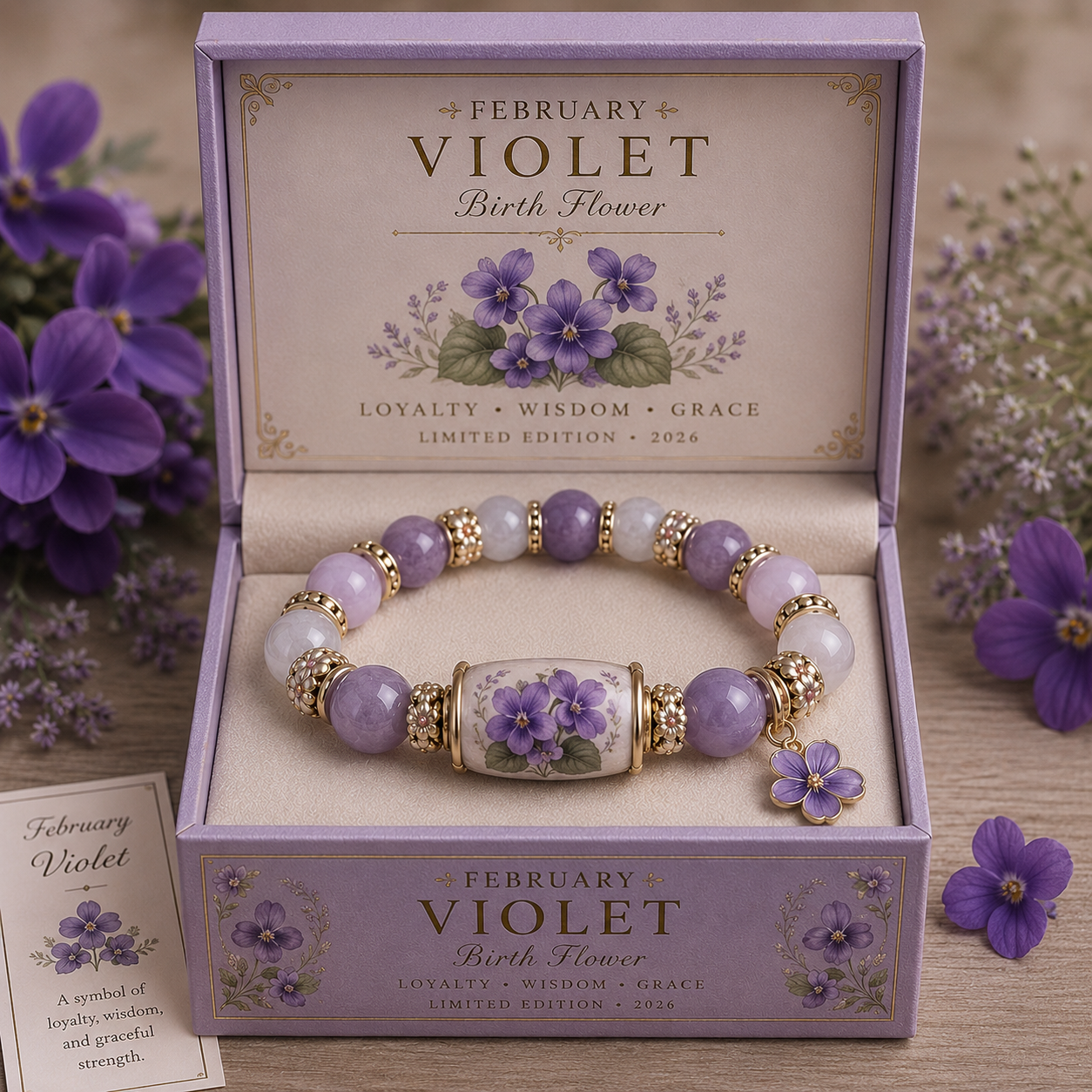 Birth Flower Charm Bracelet Gift Box – Personalized Monthly Flower Jewelry Collection (January–December Edition)