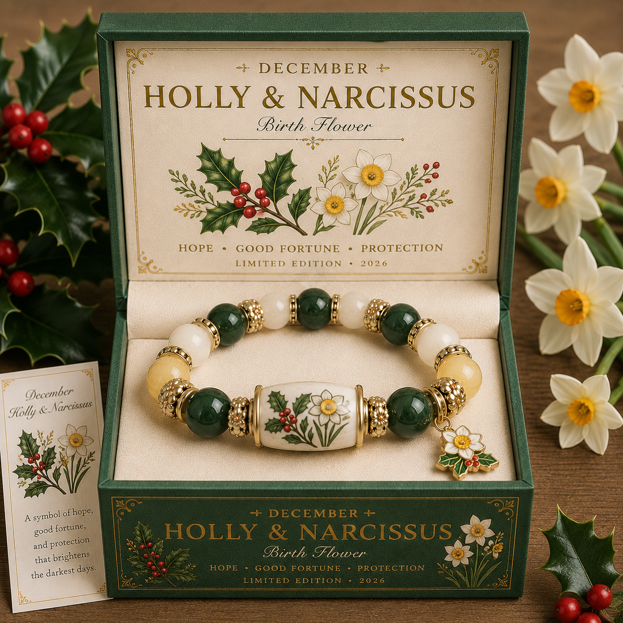 Birth Flower Charm Bracelet Gift Box – Personalized Monthly Flower Jewelry Collection (January–December Edition)