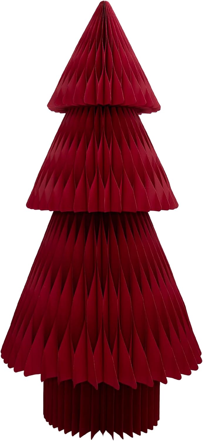 70-Inch Pop-Up Honeycomb Christmas Tree, Foldable Red Paper Holiday Centerpiece