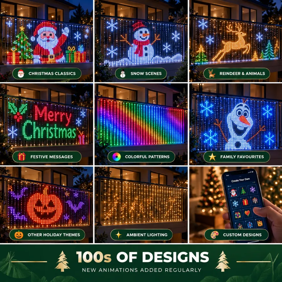 Smart Christmas curtain lights featuring app control and music synchronization; suitable for DIY curtain-style hanging decorations.