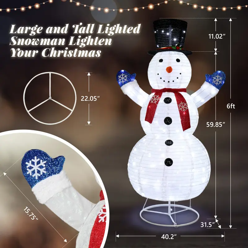 6FT Lighted Snowman with Hat - Indoor/Outdoor Holiday Decor
