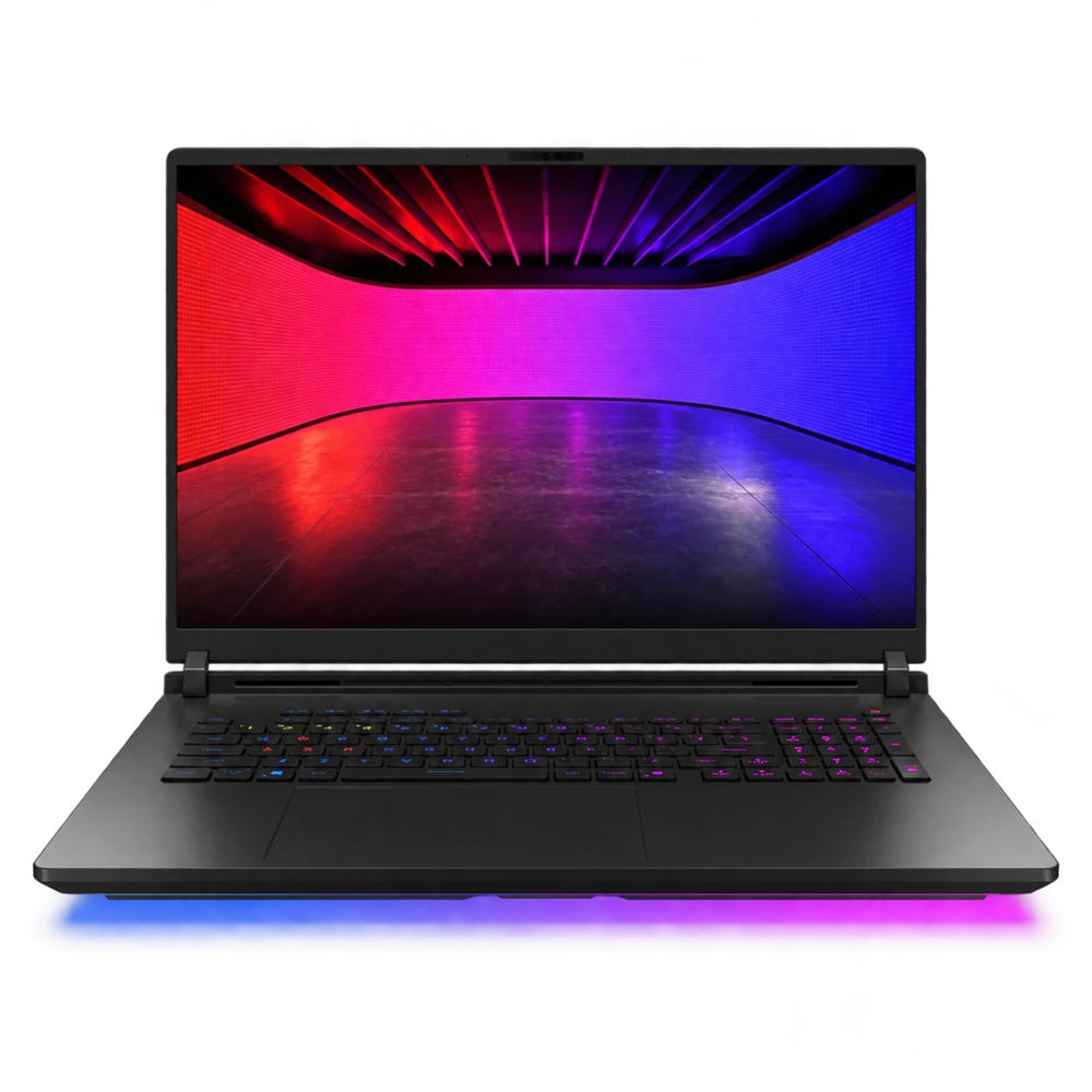 Front view showing the wide 18-inch display and RGB keyboard