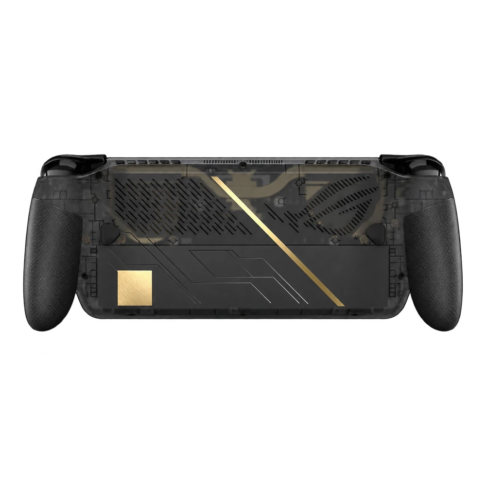 Straight rear view showing the cooling vents and two assignable grip buttons