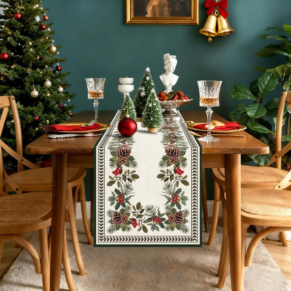 Christmas Pine Cone Table Runner 13x72