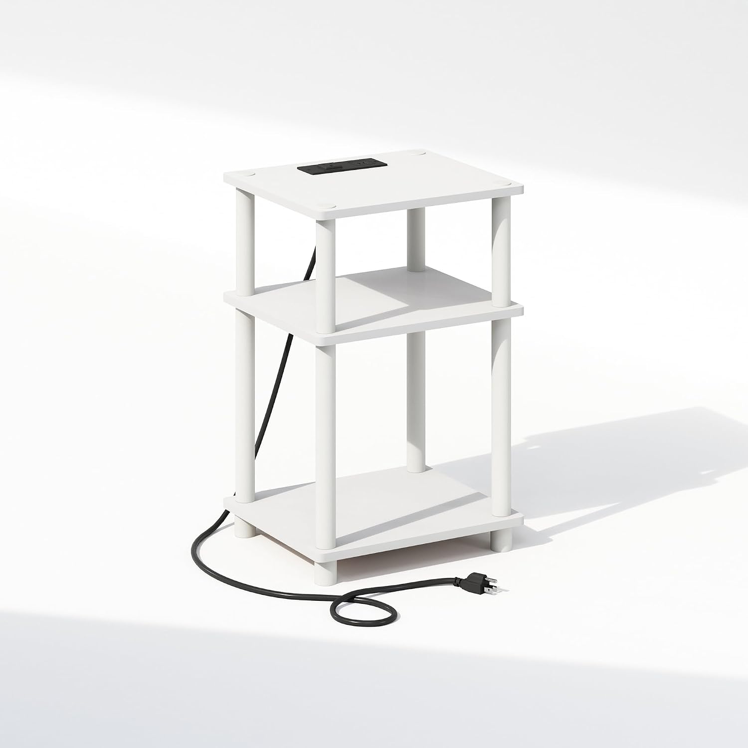  JUST Toolless 3-Tier Night Stand, Open Storage, White