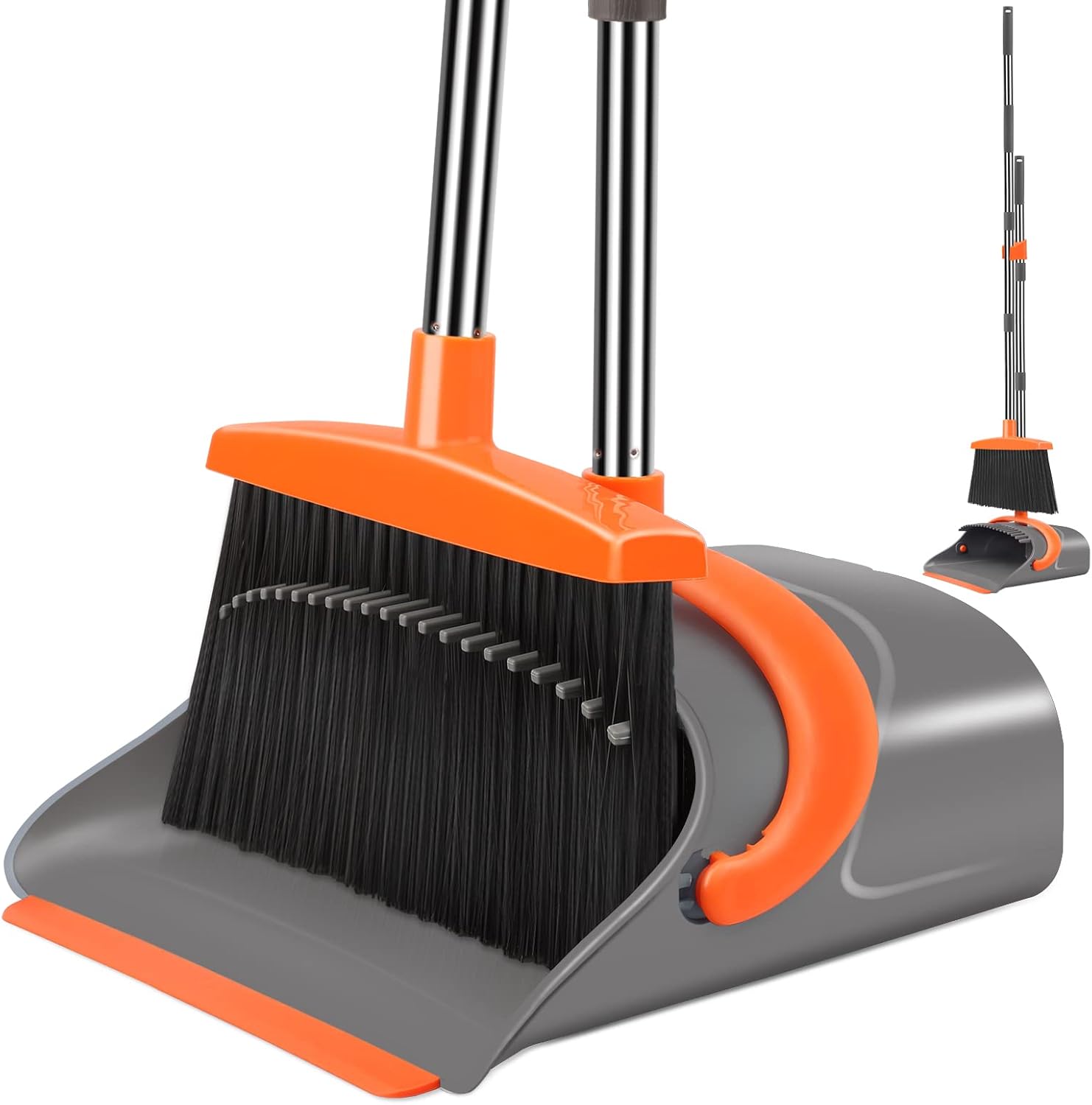  Broom and Dustpan Set for Home, Dust pan with Long Handle, Broom with Dustpan Combo Set, for Home Kitchen Room Office Lobby Floor Use Upright Stand Up Sweeping (Gray&Green)