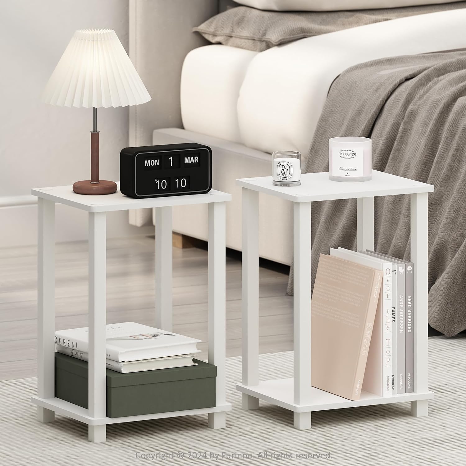  JUST Toolless 3-Tier Night Stand, Open Storage, White