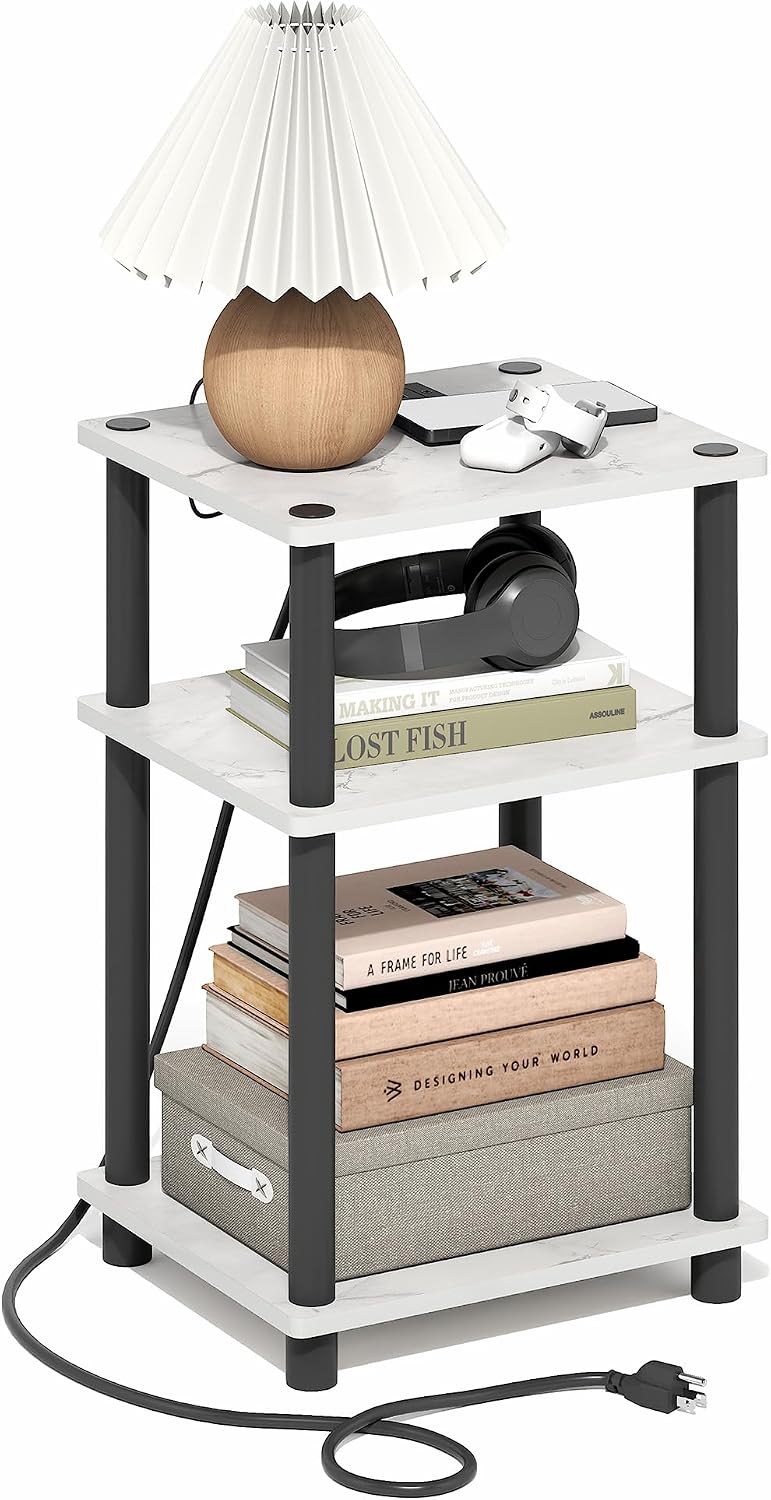  JUST Toolless 3-Tier Night Stand, Open Storage, White