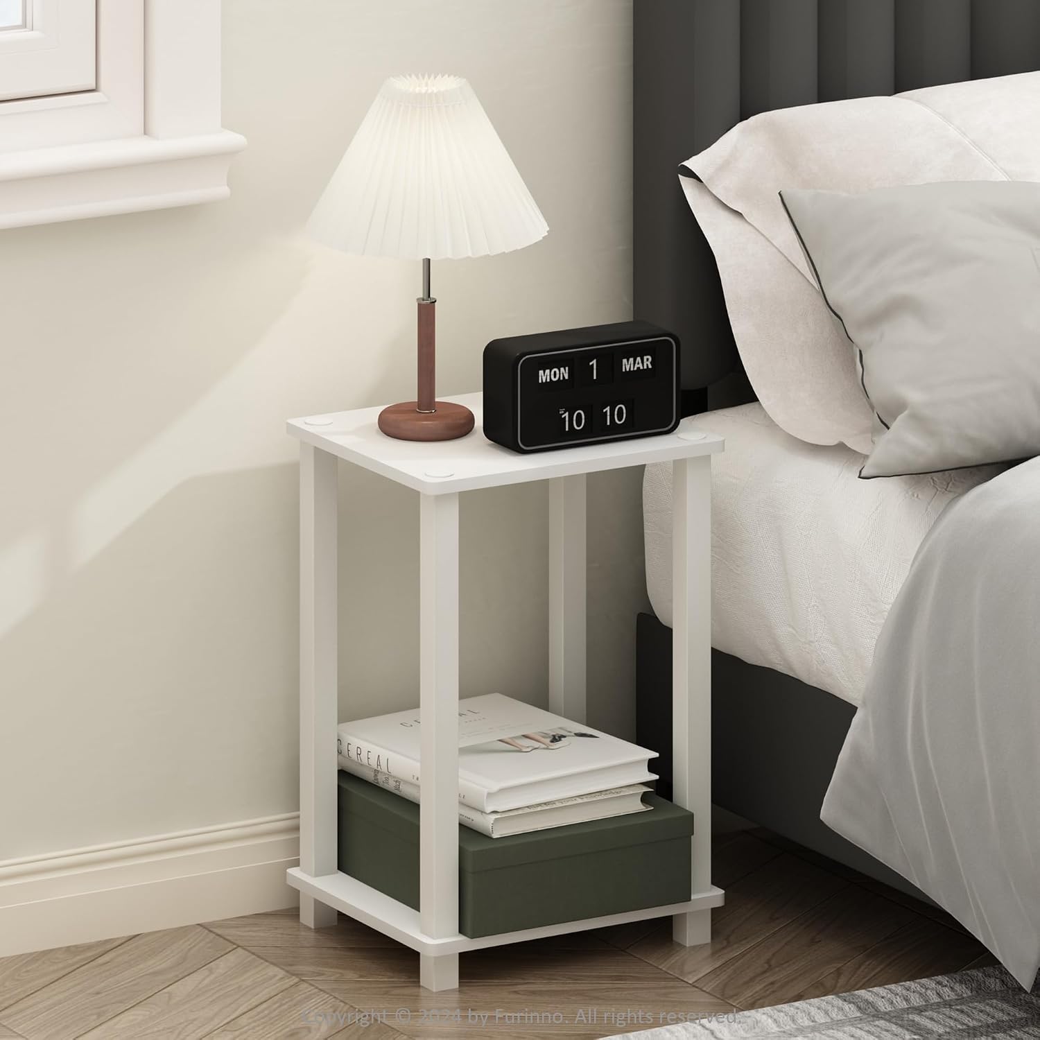 JUST Toolless 3-Tier Night Stand, Open Storage, White