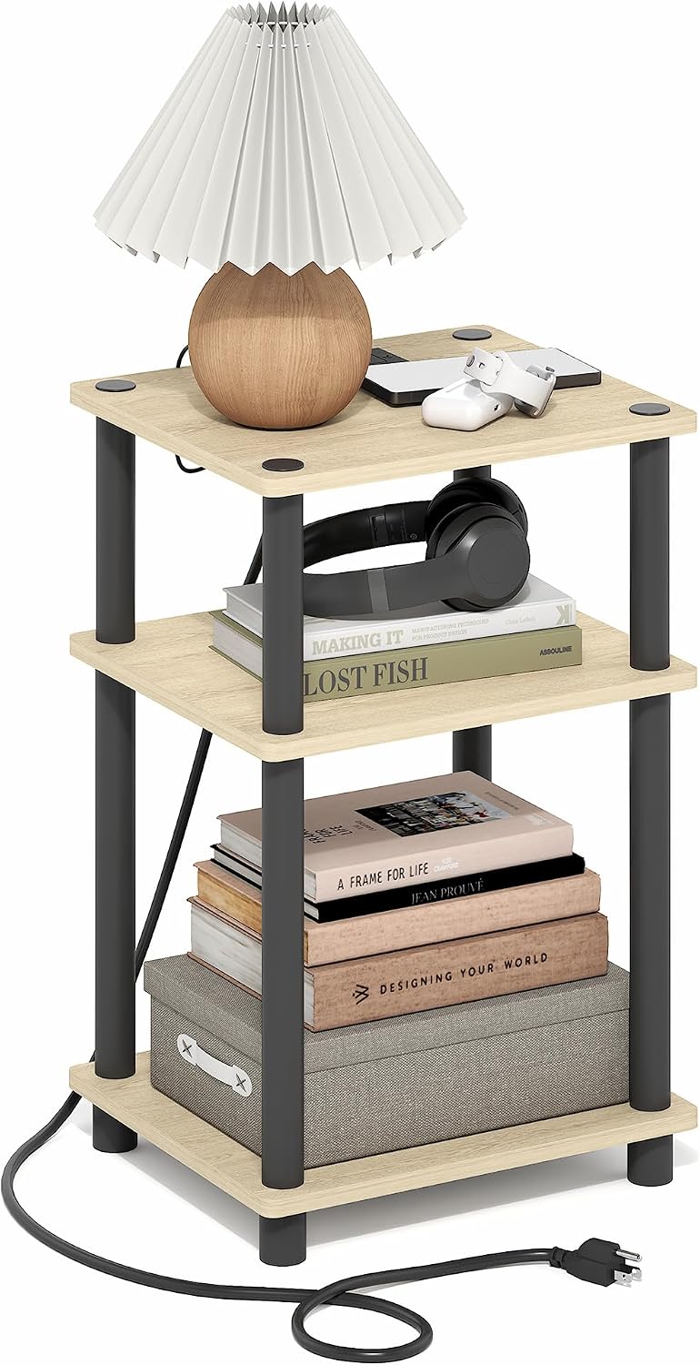  JUST Toolless 3-Tier Night Stand, Open Storage, White
