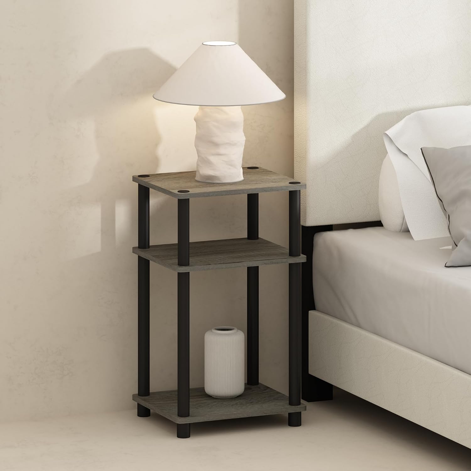  JUST Toolless 3-Tier Night Stand, Open Storage, White