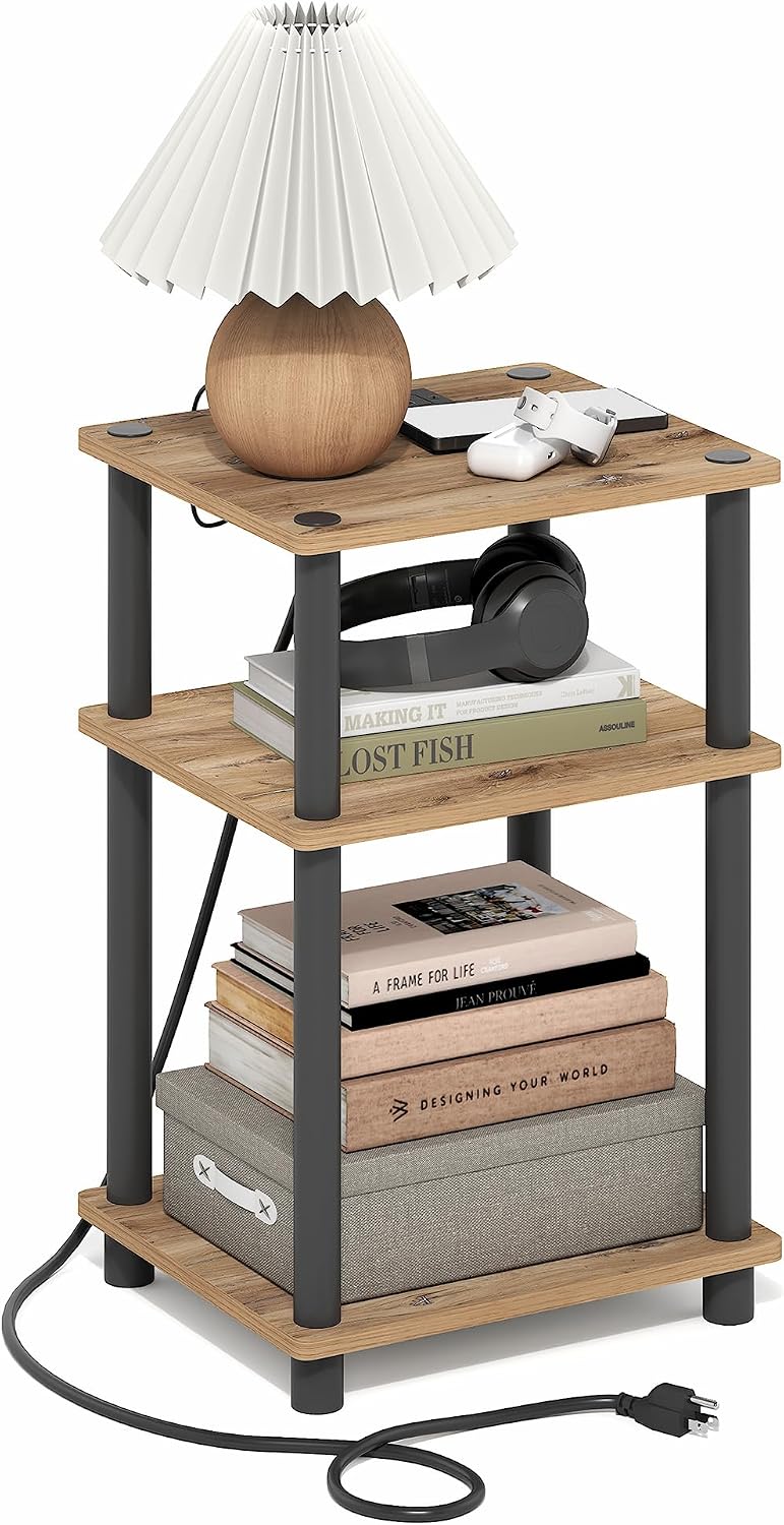  JUST Toolless 3-Tier Night Stand, Open Storage, White