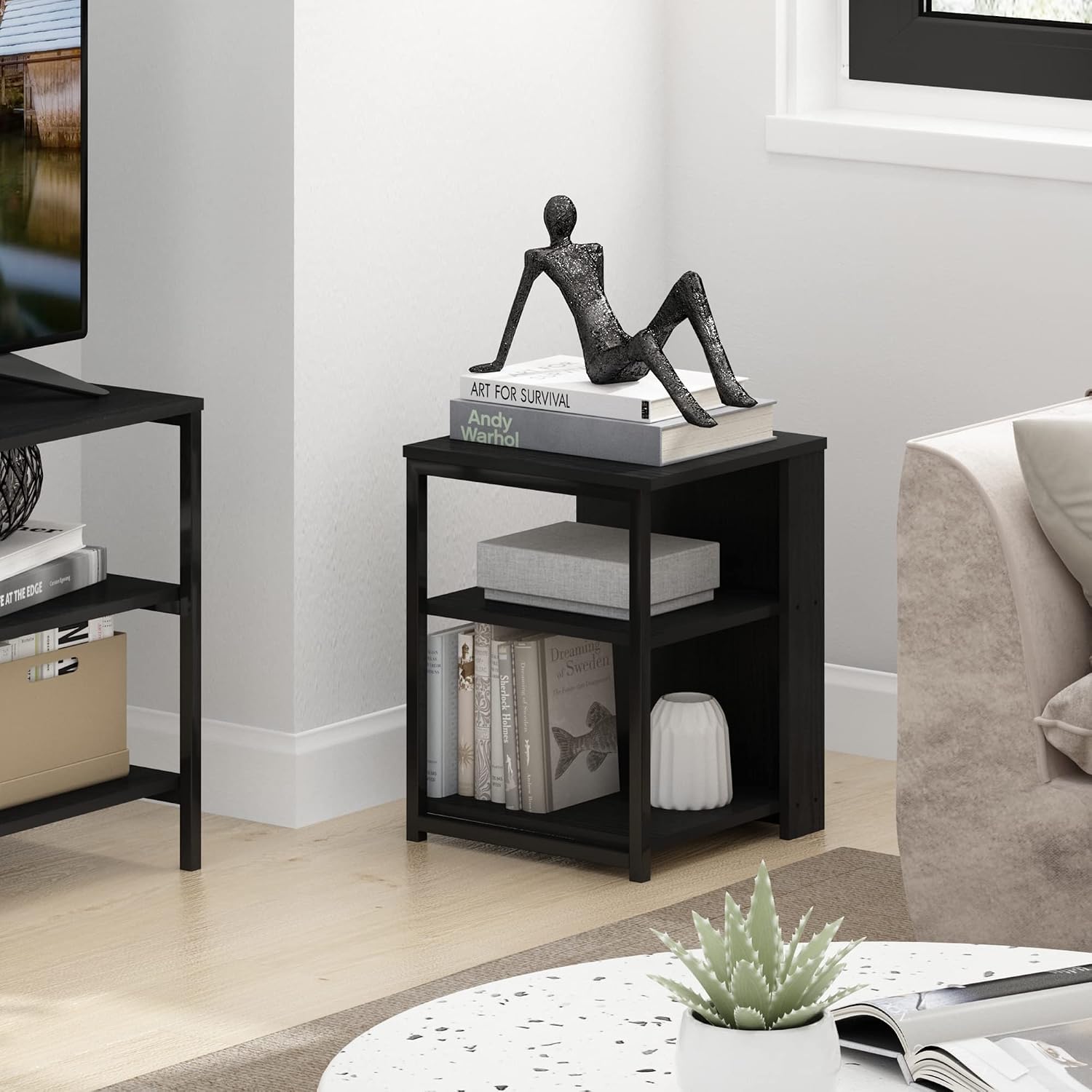  JUST Toolless 3-Tier Night Stand, Open Storage, White