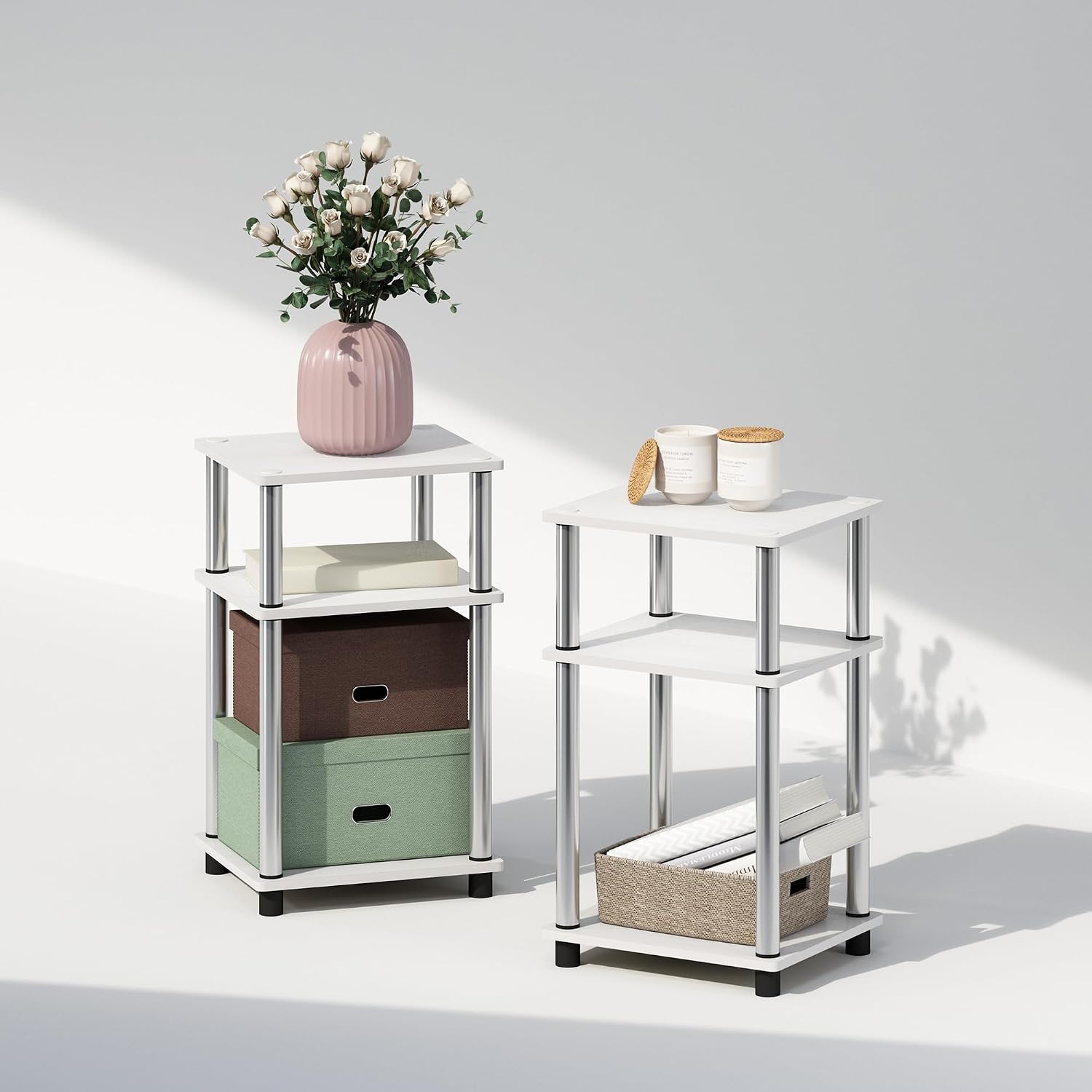  JUST Toolless 3-Tier Night Stand, Open Storage, White