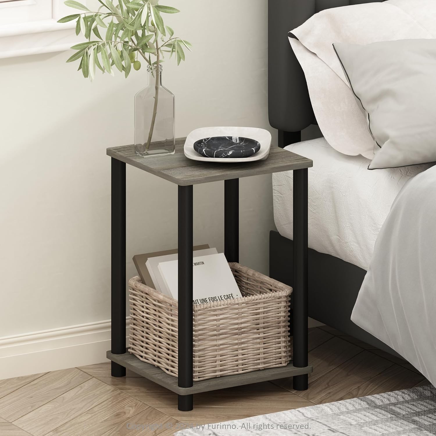  JUST Toolless 3-Tier Night Stand, Open Storage, White
