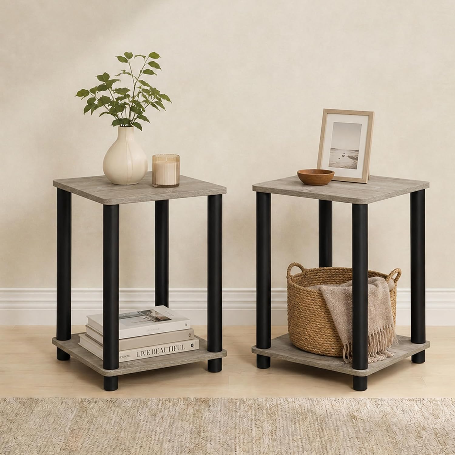  JUST Toolless 3-Tier Night Stand, Open Storage, White