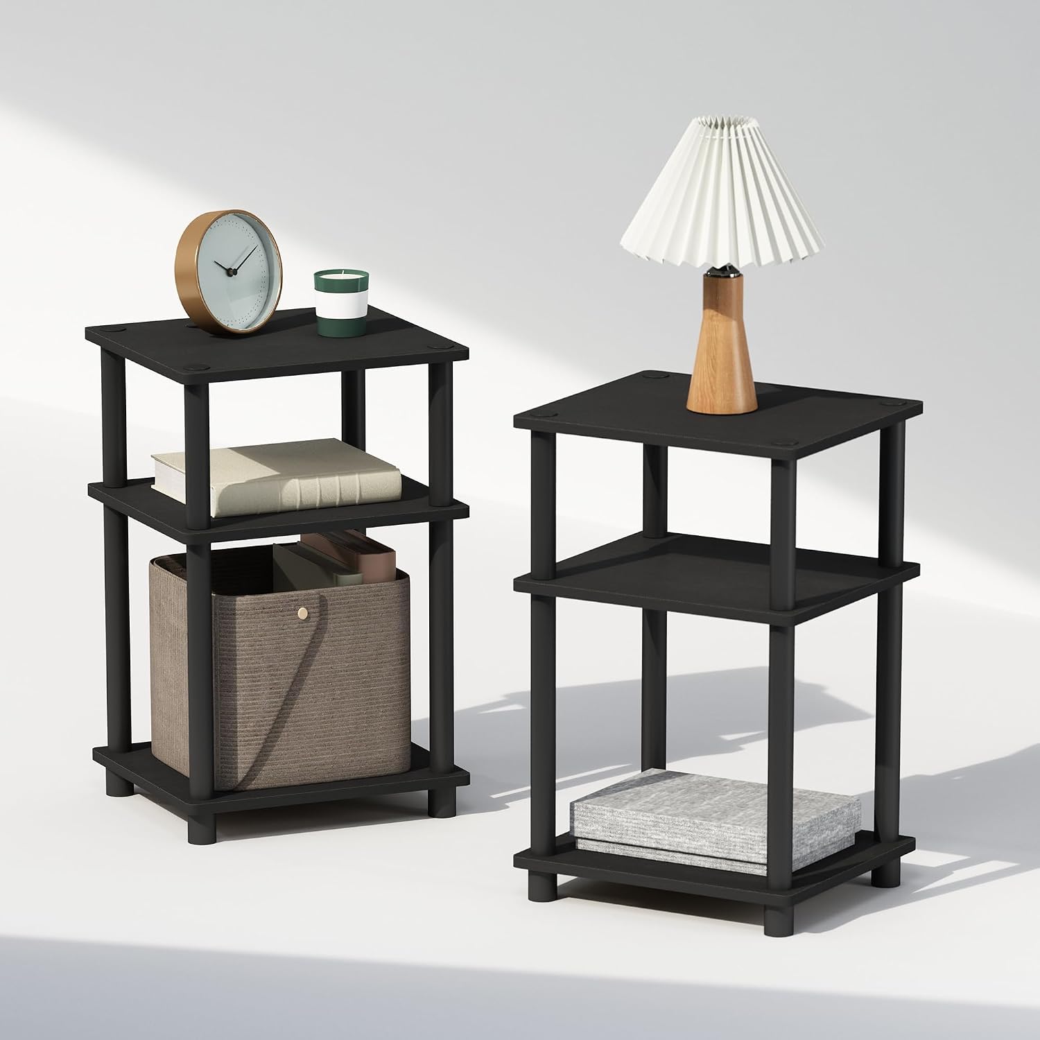  JUST Toolless 3-Tier Night Stand, Open Storage, White