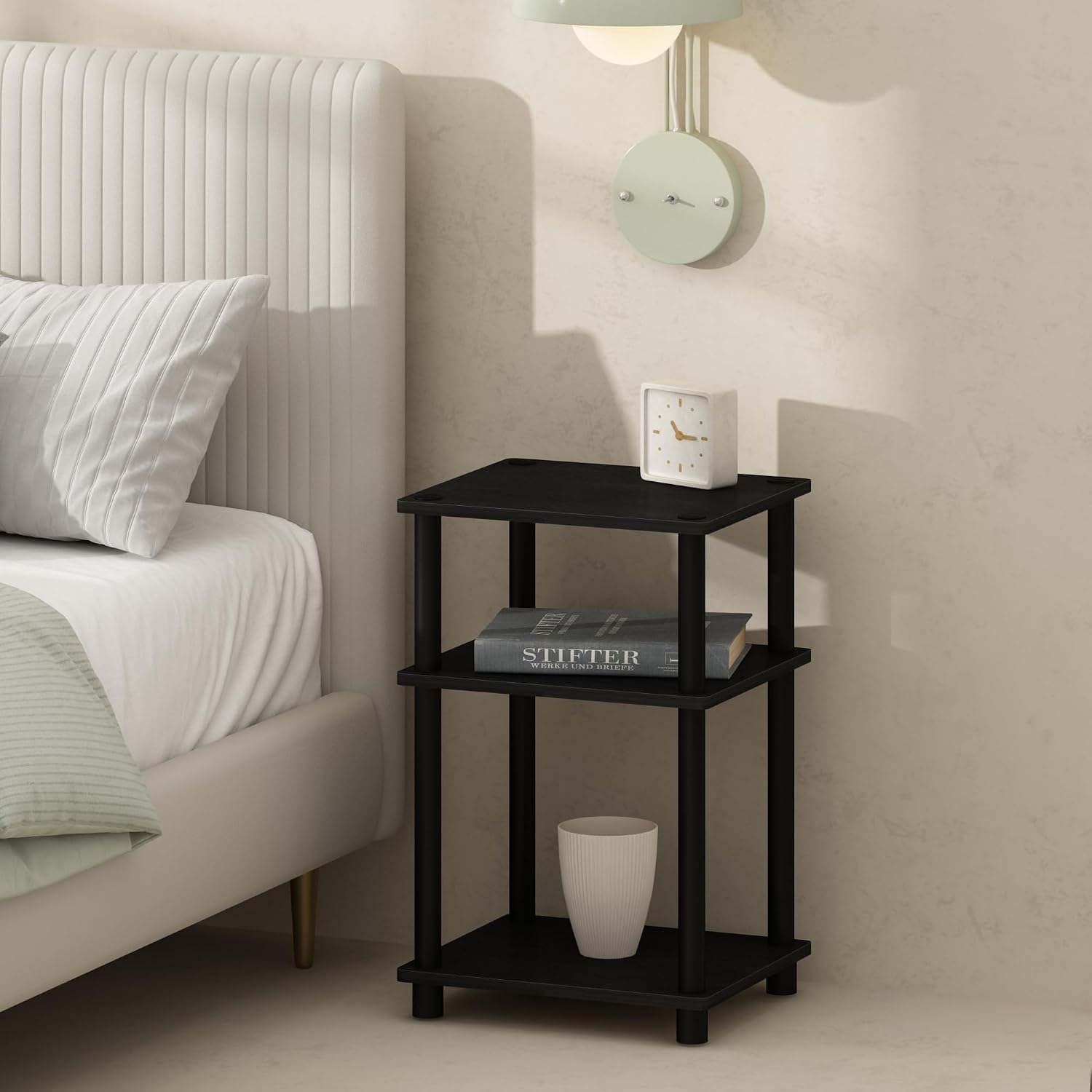  JUST Toolless 3-Tier Night Stand, Open Storage, White