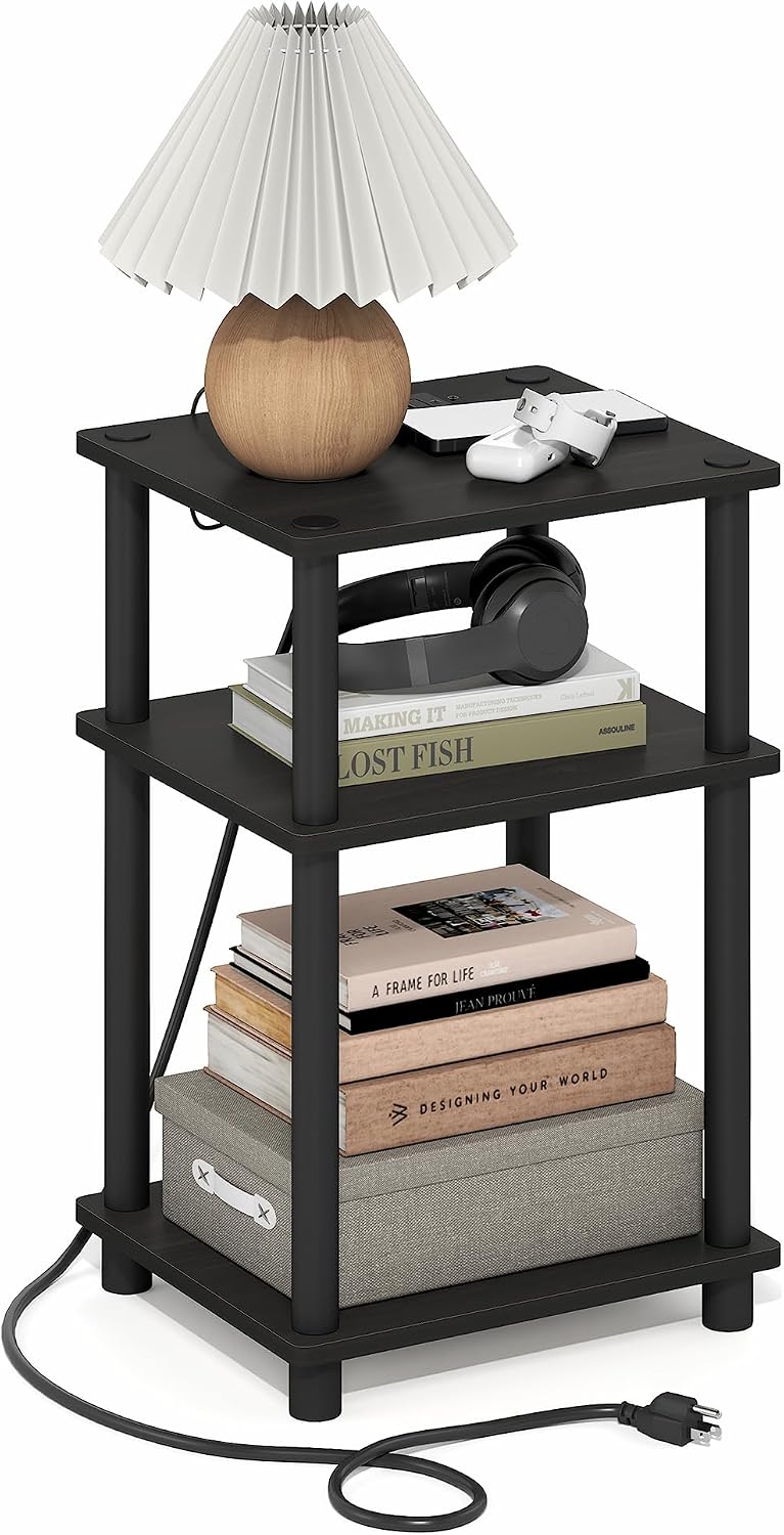  JUST Toolless 3-Tier Night Stand, Open Storage, White
