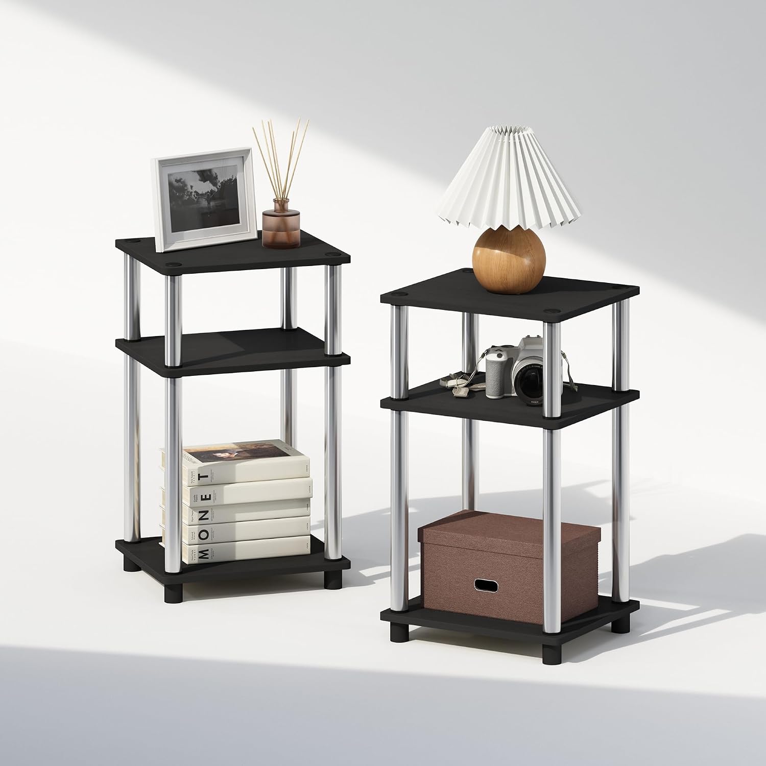  JUST Toolless 3-Tier Night Stand, Open Storage, White