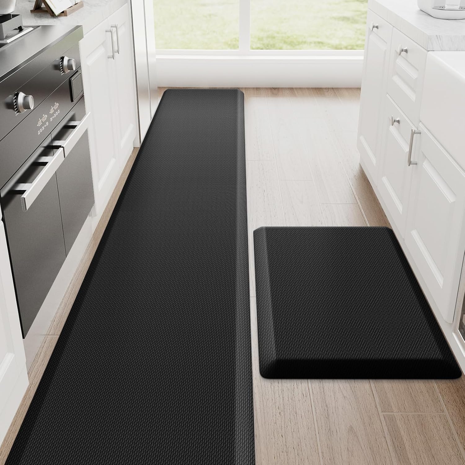 Kitchen Mats for Floor, 2-Piece Anti-Fatigue Kitchen Rugs, Black
