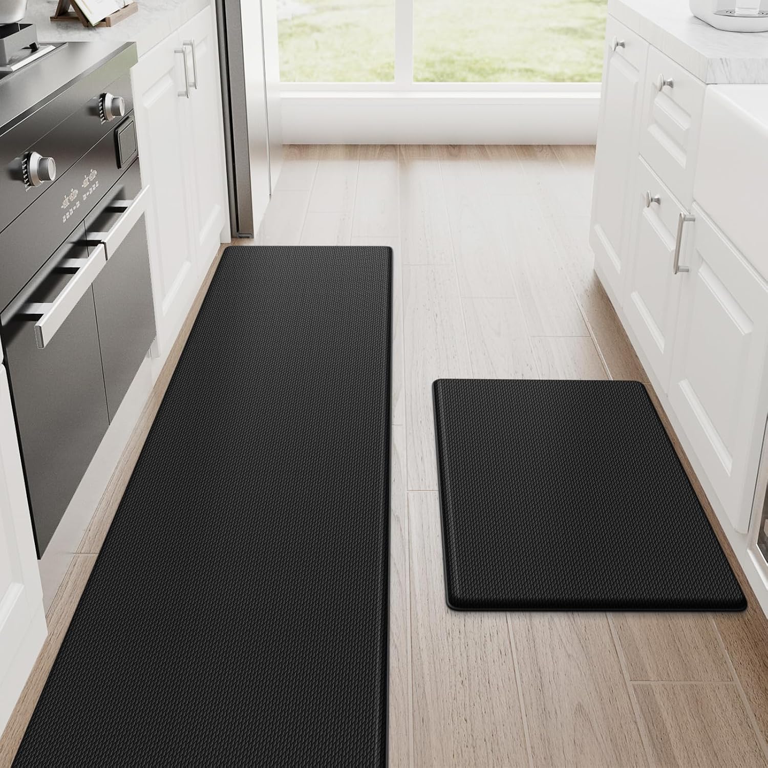 Kitchen Mats for Floor, 2-Piece Anti-Fatigue Kitchen Rugs, Black