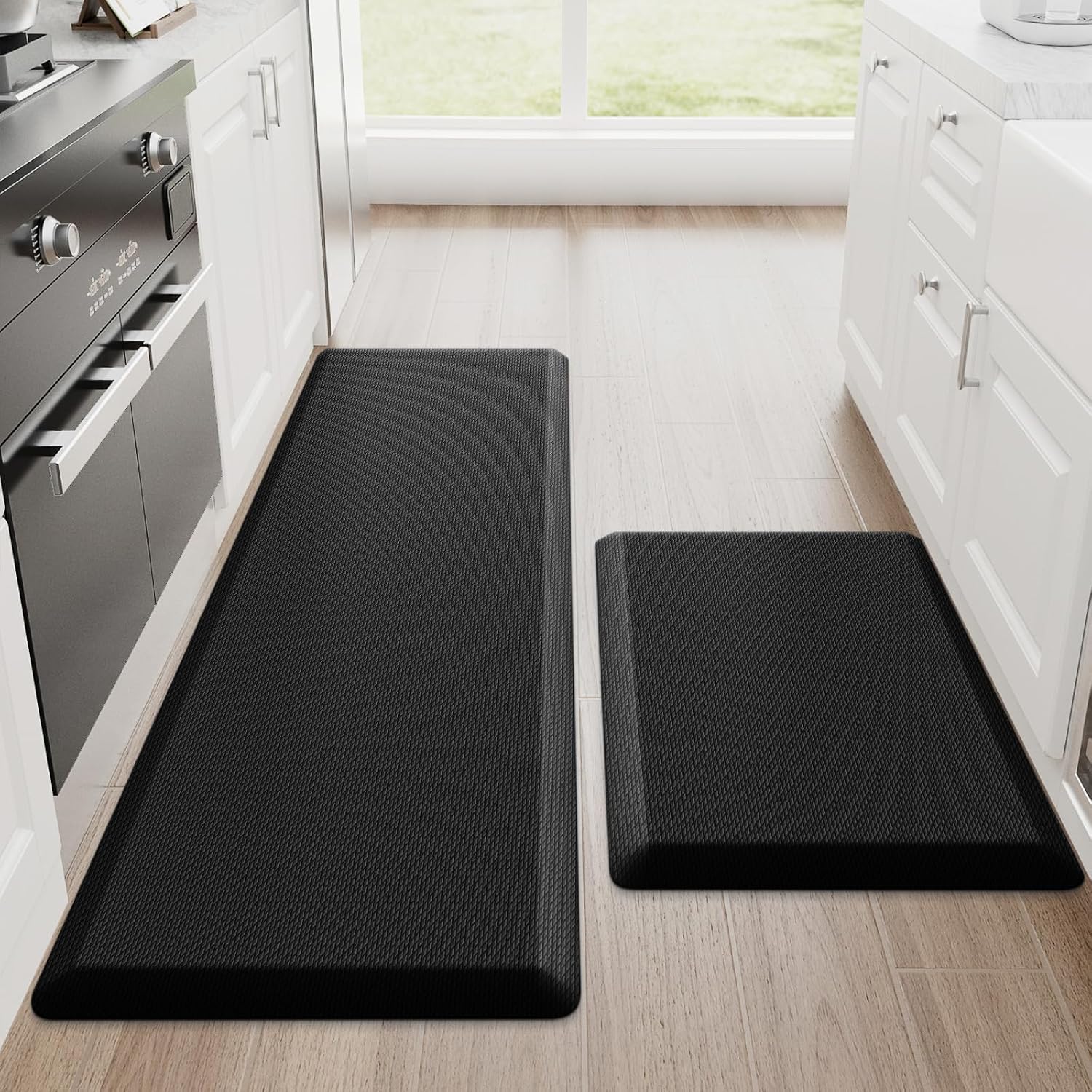 Kitchen Mats for Floor, 2-Piece Anti-Fatigue Kitchen Rugs, Black