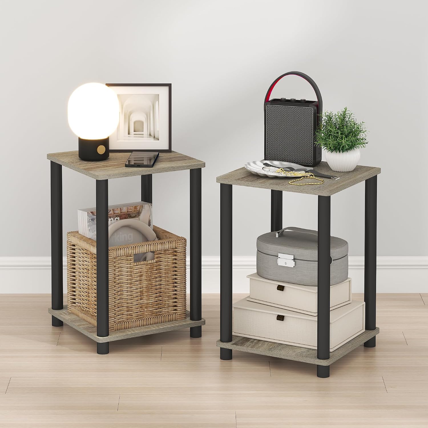  JUST Toolless 3-Tier Night Stand, Open Storage, White