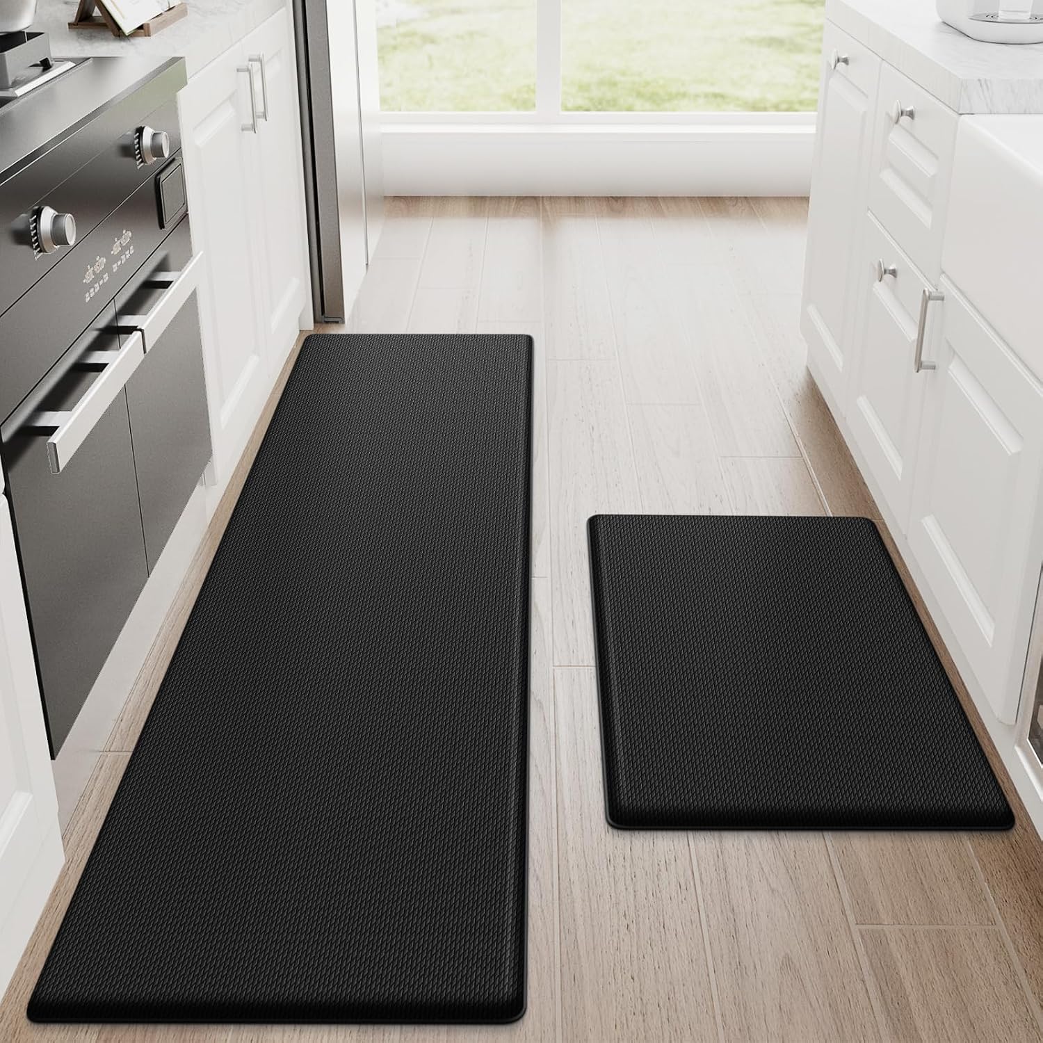 Kitchen Mats for Floor, 2-Piece Anti-Fatigue Kitchen Rugs, Black