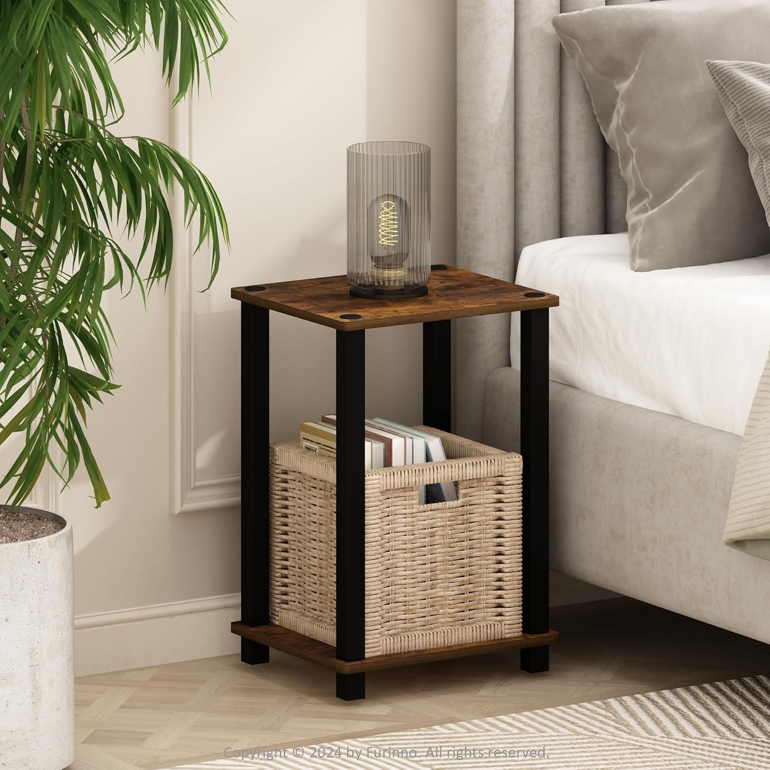  JUST Toolless 3-Tier Night Stand, Open Storage, White