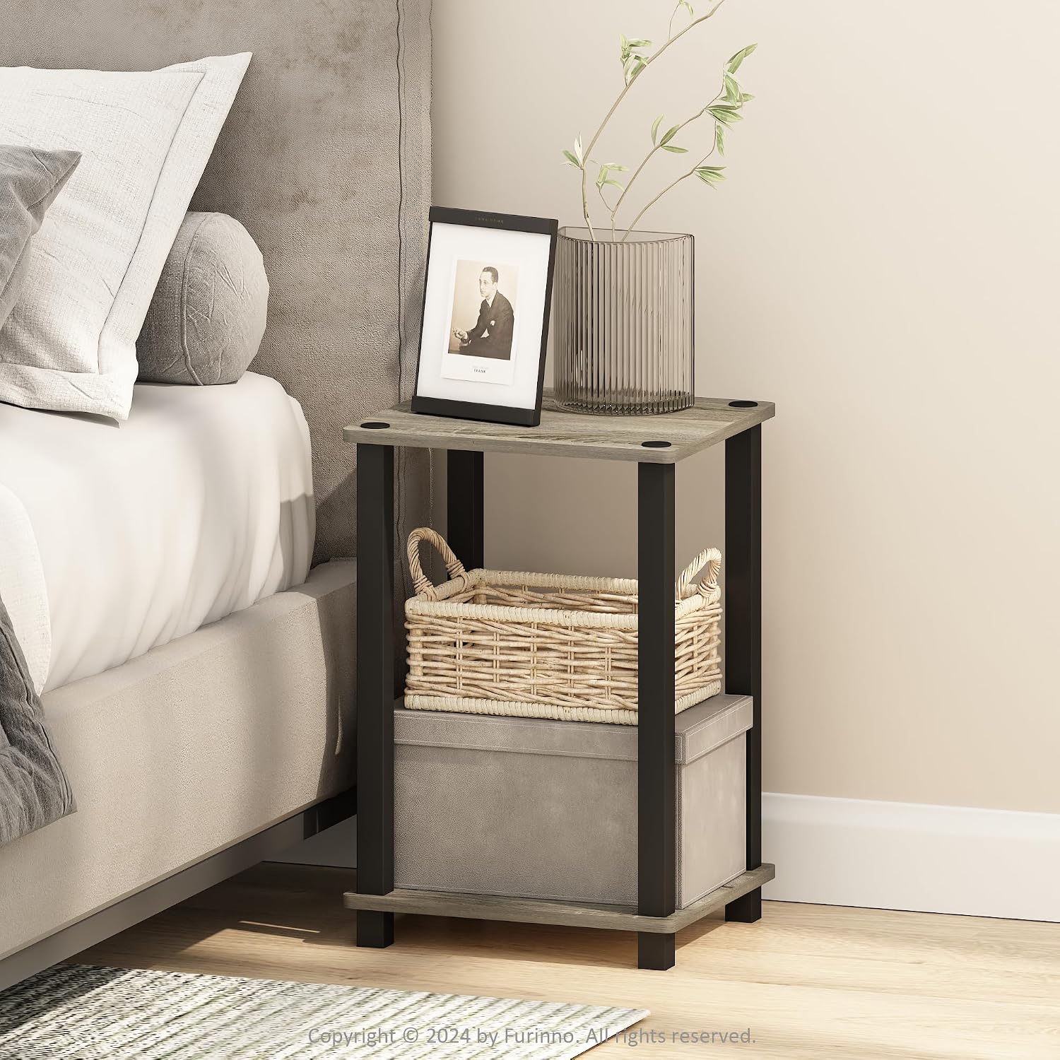  JUST Toolless 3-Tier Night Stand, Open Storage, White