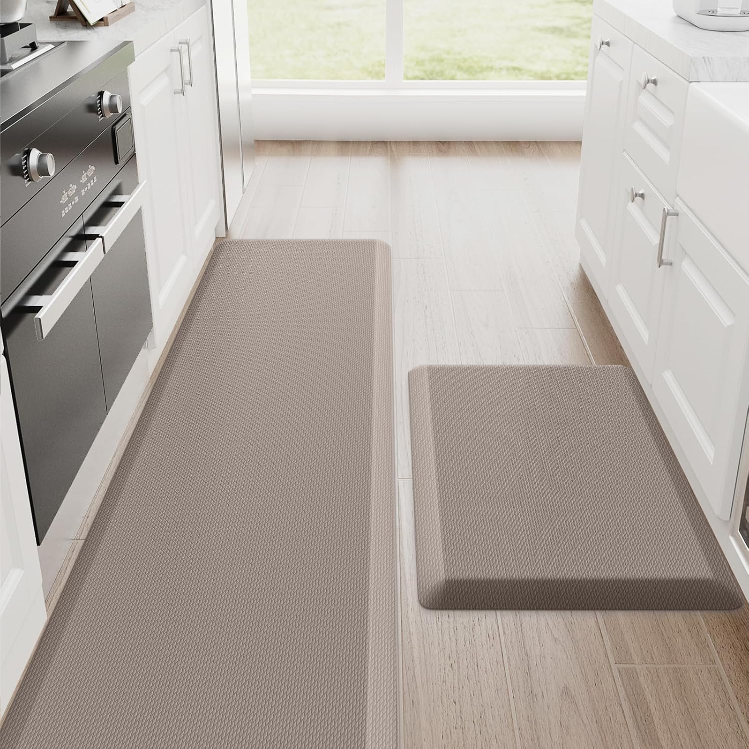 Kitchen Mats for Floor, 2-Piece Anti-Fatigue Kitchen Rugs, Black