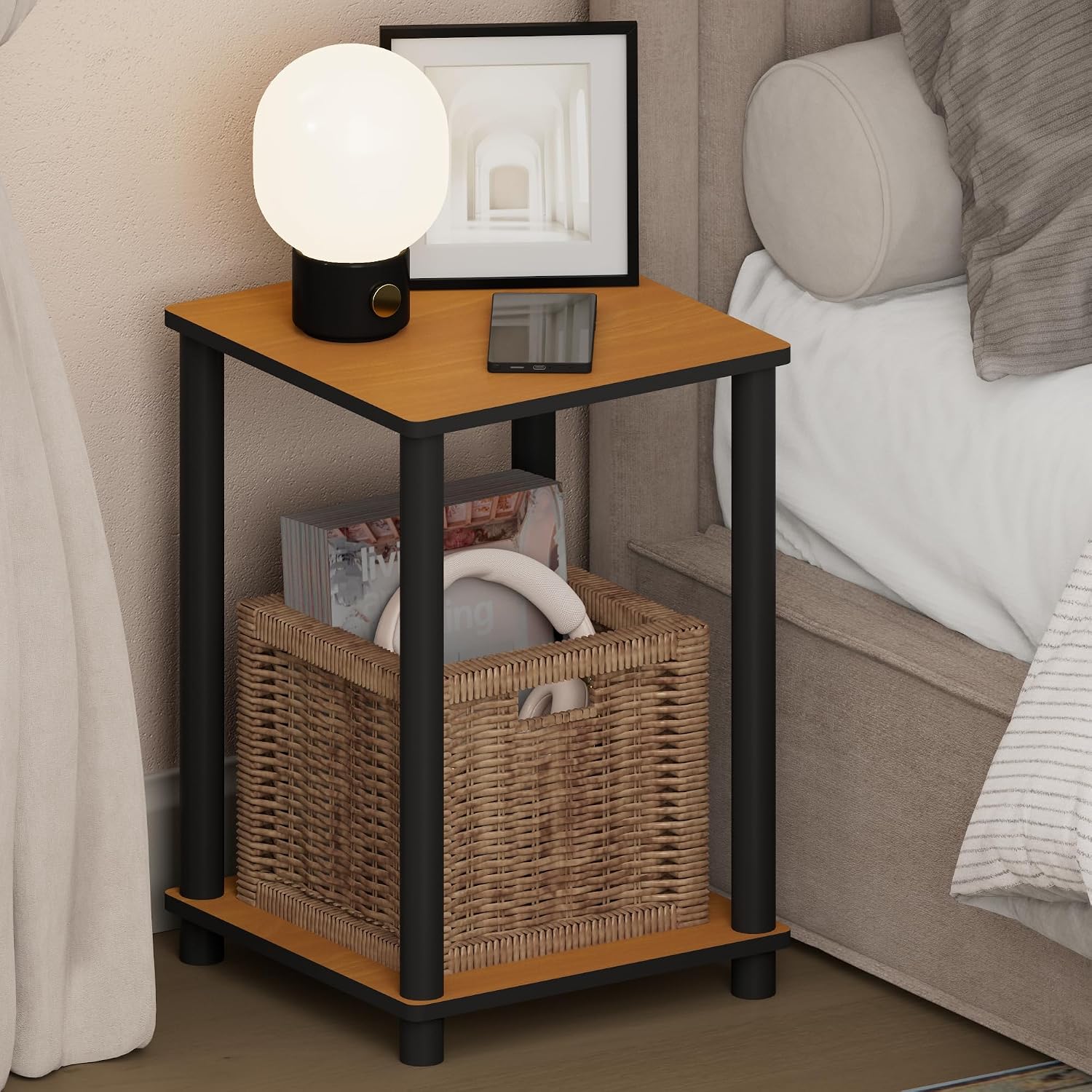  JUST Toolless 3-Tier Night Stand, Open Storage, White
