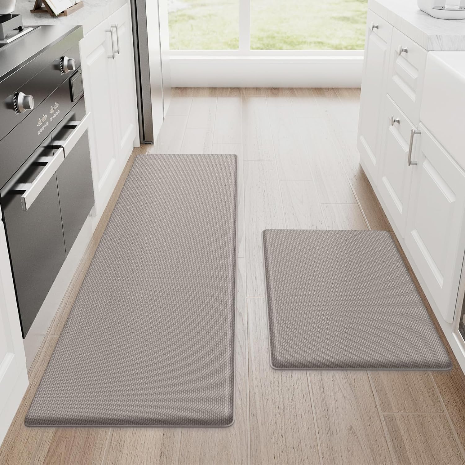 Kitchen Mats for Floor, 2-Piece Anti-Fatigue Kitchen Rugs, Black