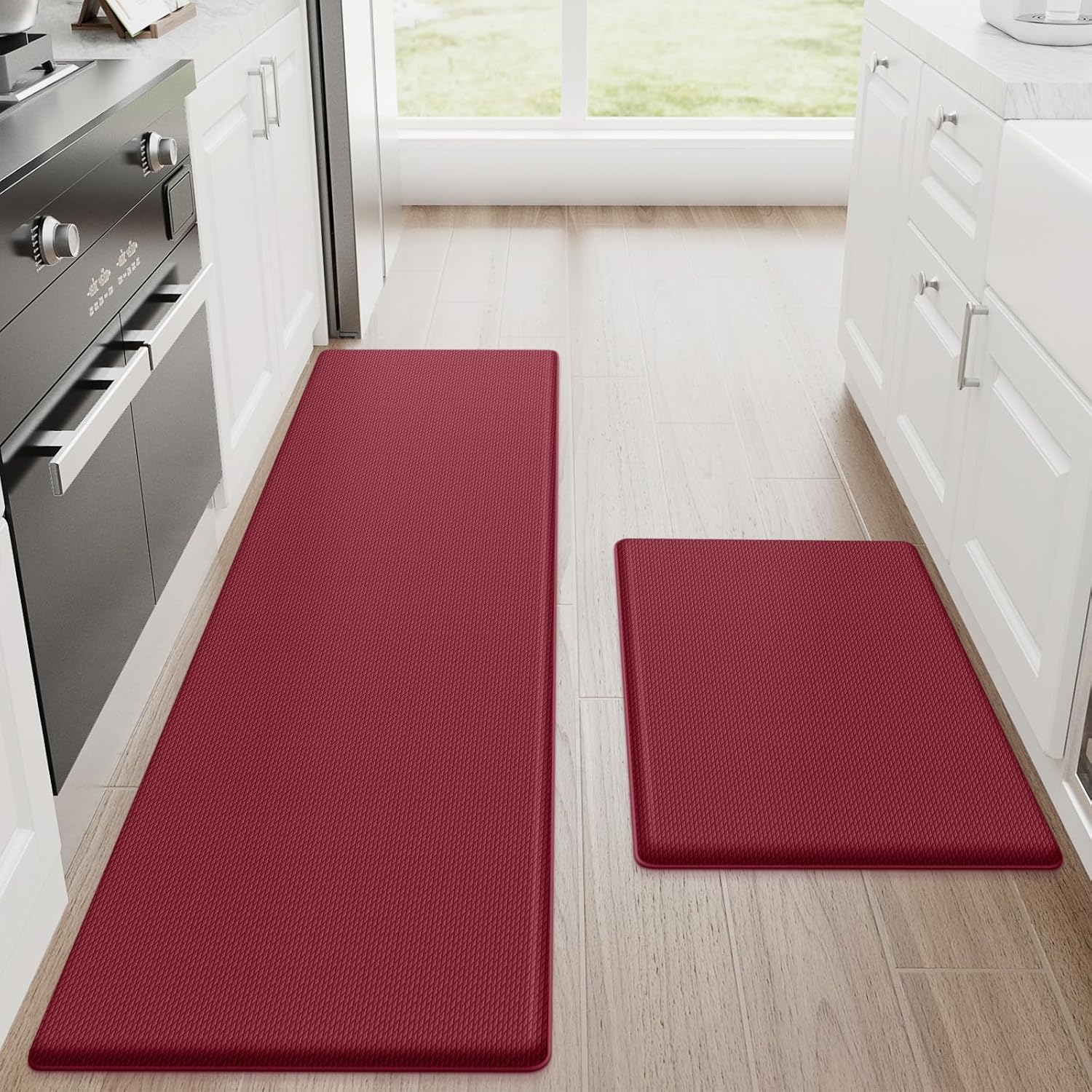 Kitchen Mats for Floor, 2-Piece Anti-Fatigue Kitchen Rugs, Black