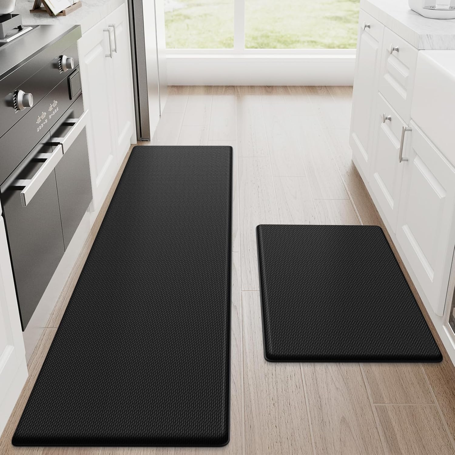 Kitchen Mats for Floor, 2-Piece Anti-Fatigue Kitchen Rugs, Black