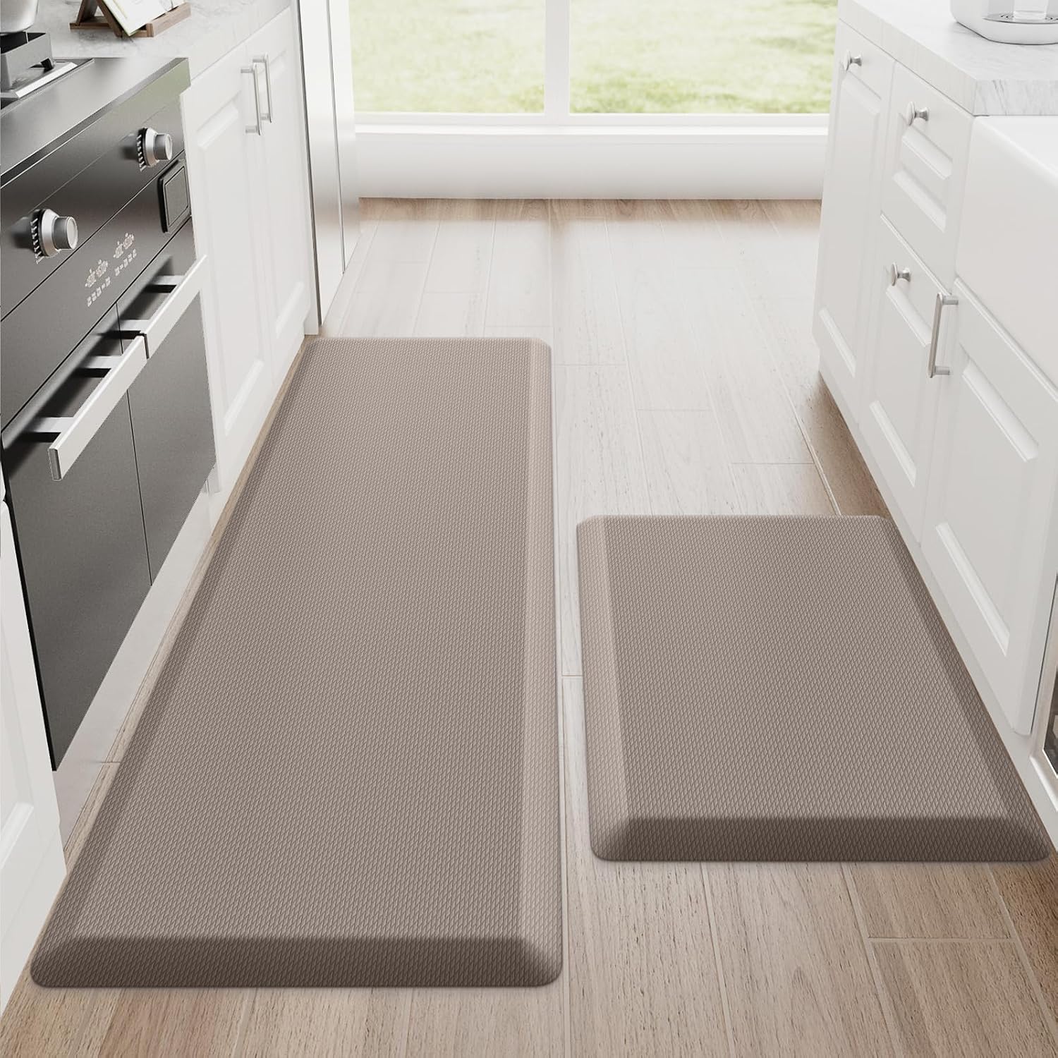 Kitchen Mats for Floor, 2-Piece Anti-Fatigue Kitchen Rugs, Black