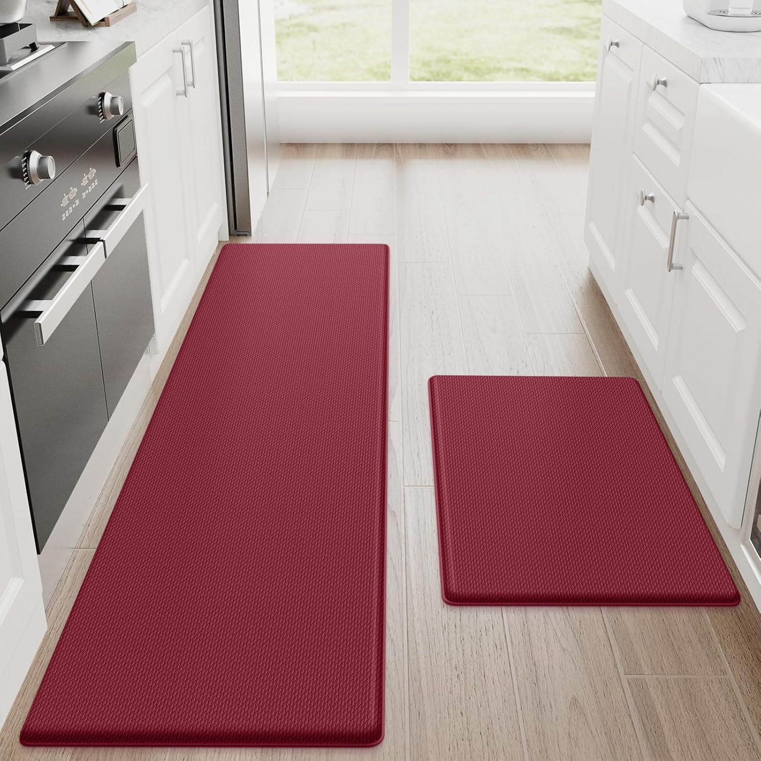 Kitchen Mats for Floor, 2-Piece Anti-Fatigue Kitchen Rugs, Black